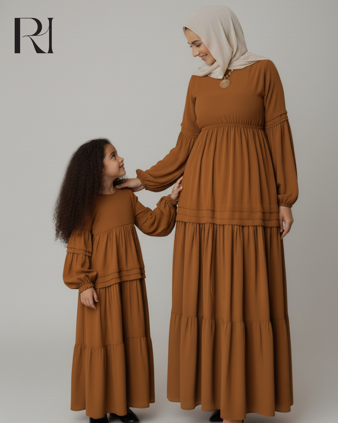 Classic Long Sleeve Chiffon Brown Dress