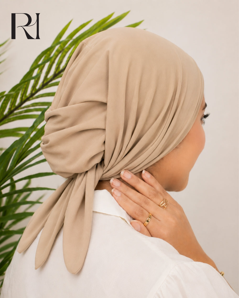 Haya Cotton Blend Tie-Back Hijab Cap – Beige