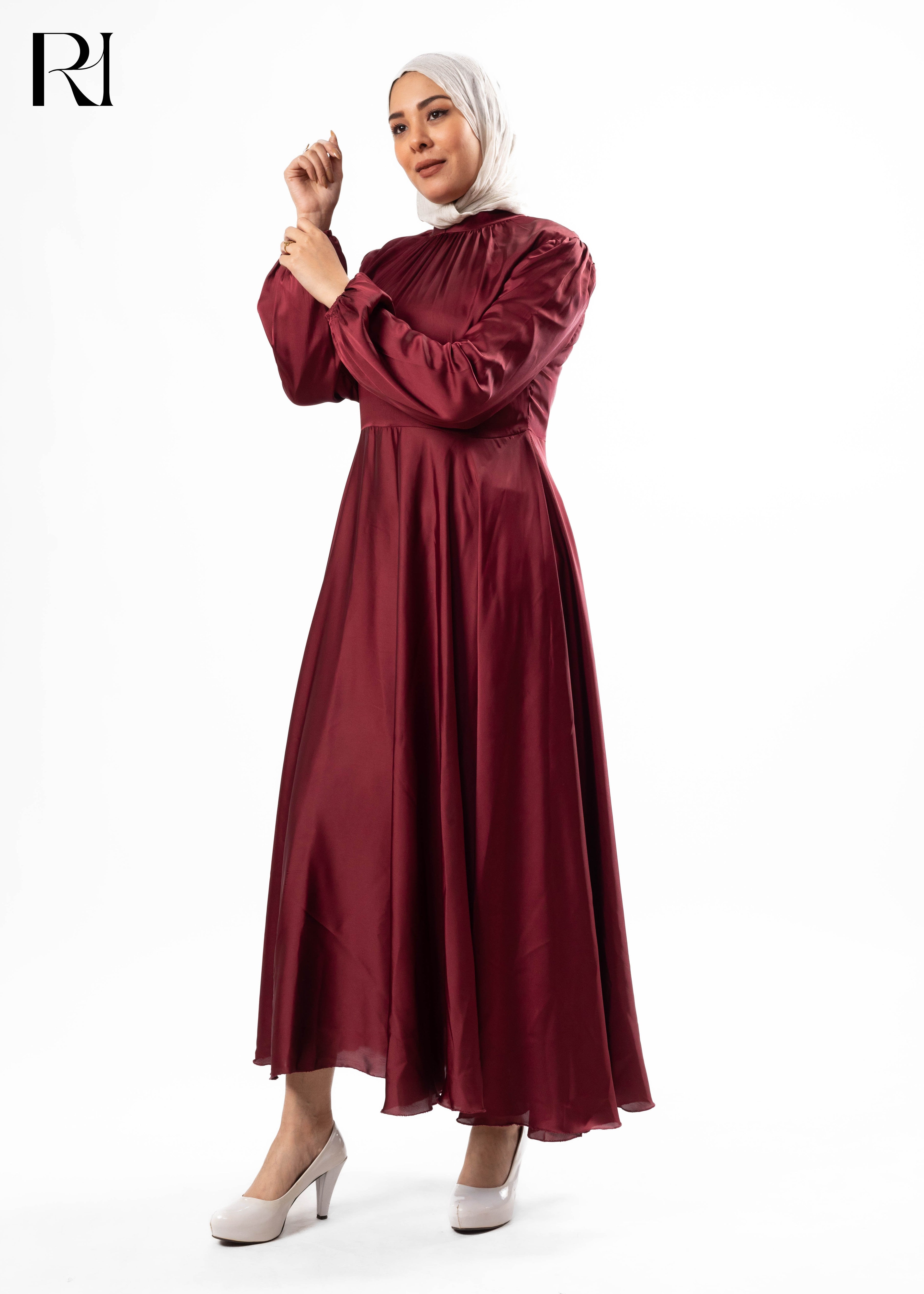 Burgundy Satin Maxi Dress