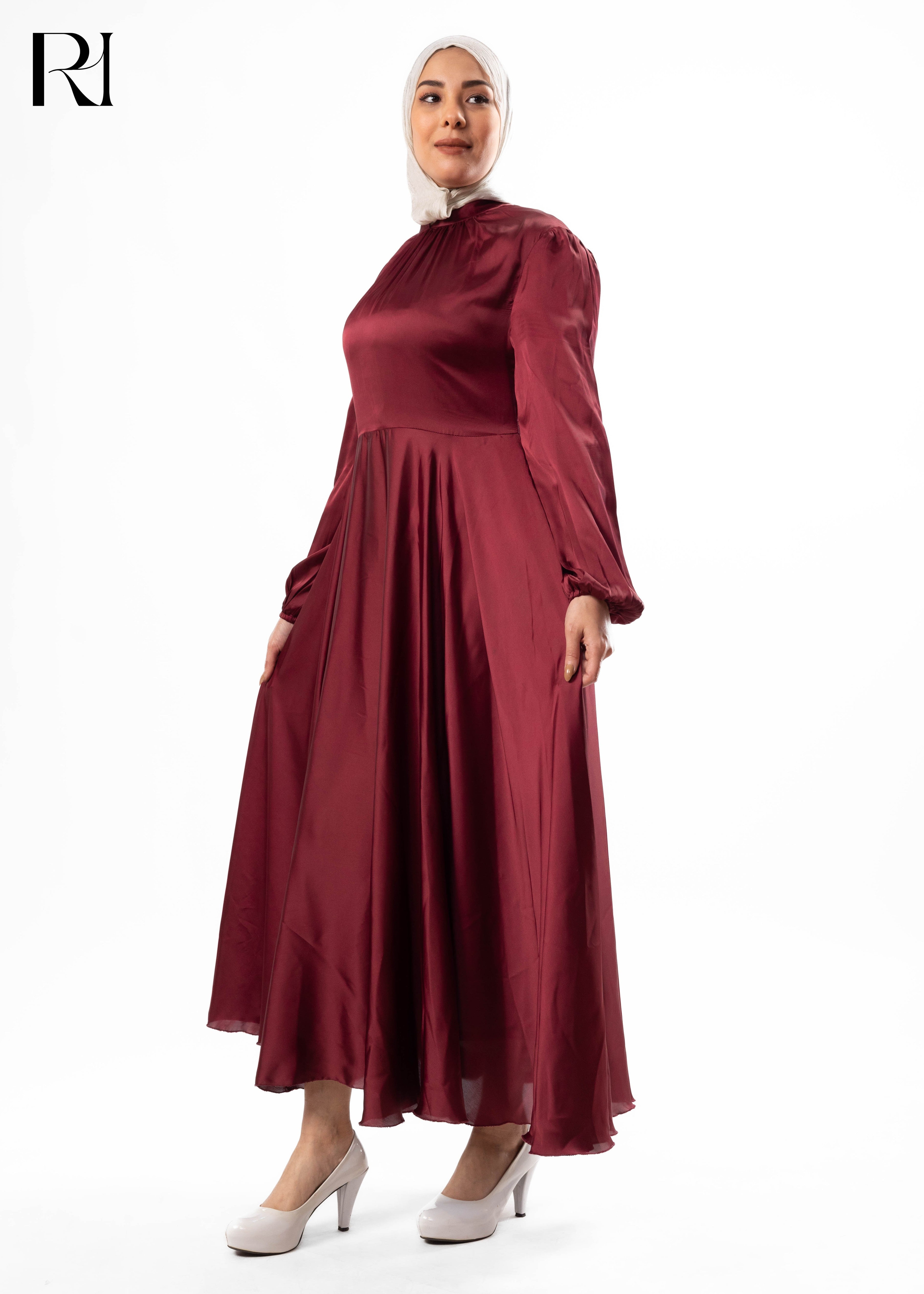 Burgundy Satin Maxi Dress