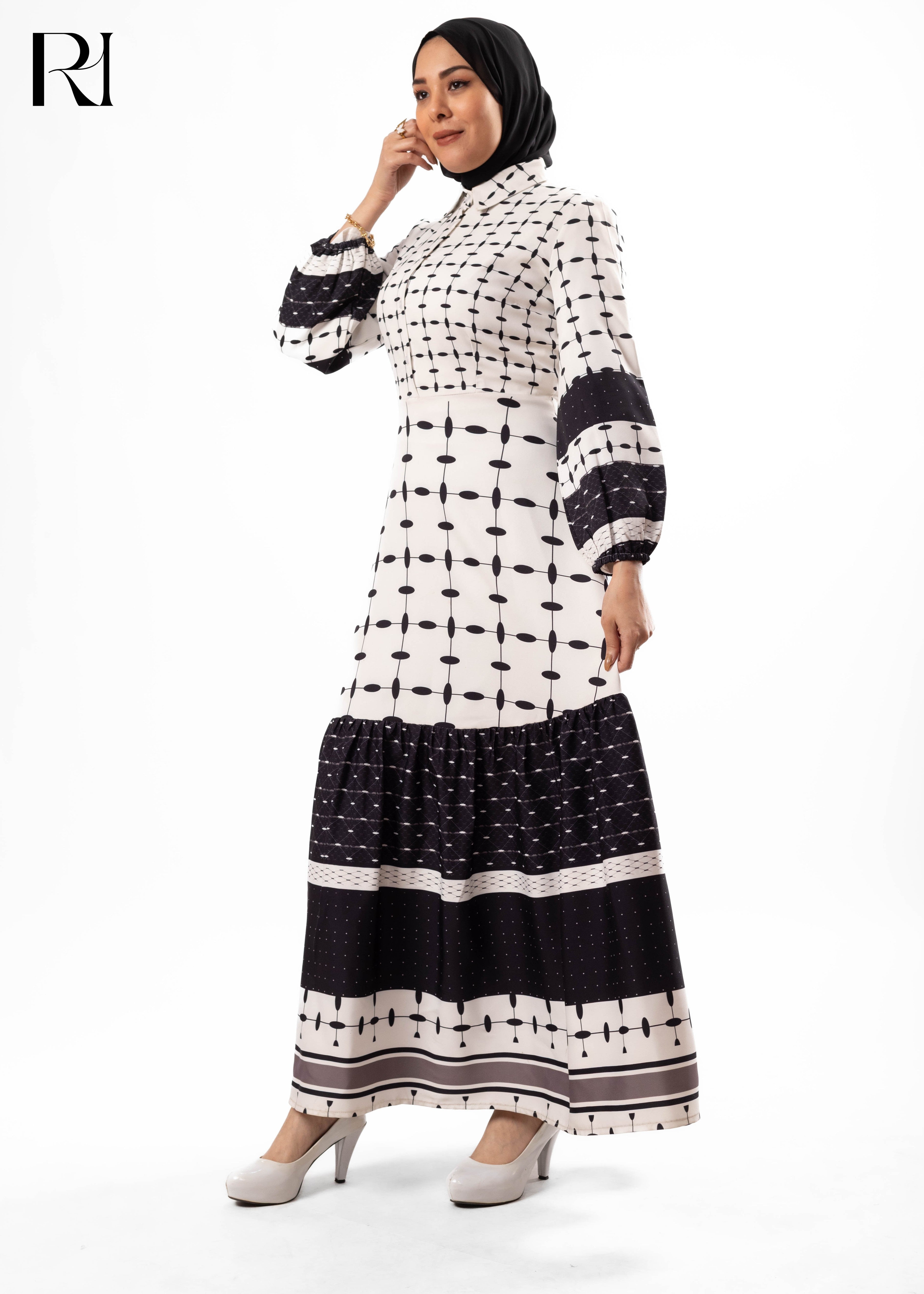 Midnight Kaffieh Geometry Printed Maxi Dress