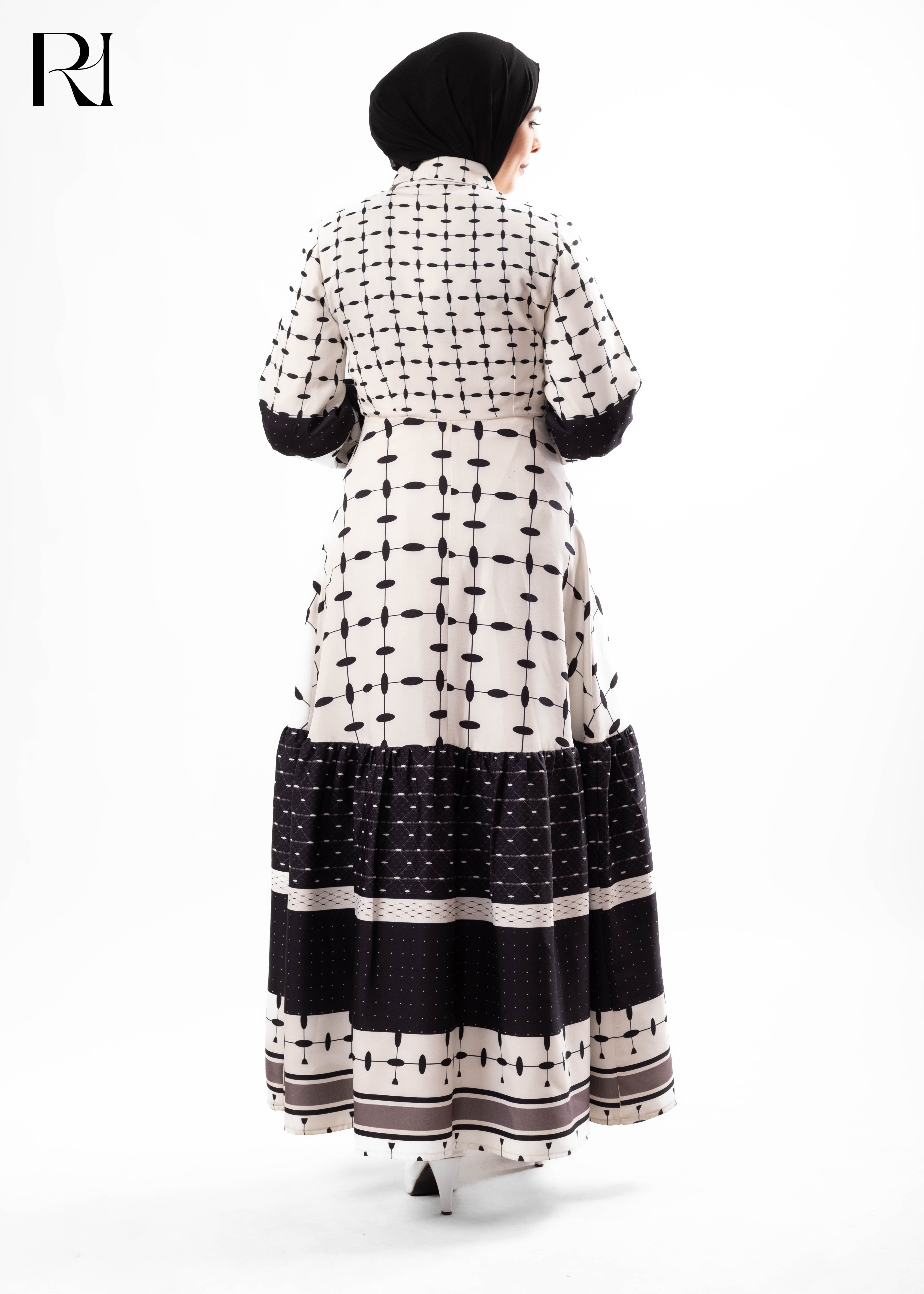 Midnight Kaffieh Geometry Printed Maxi Dress