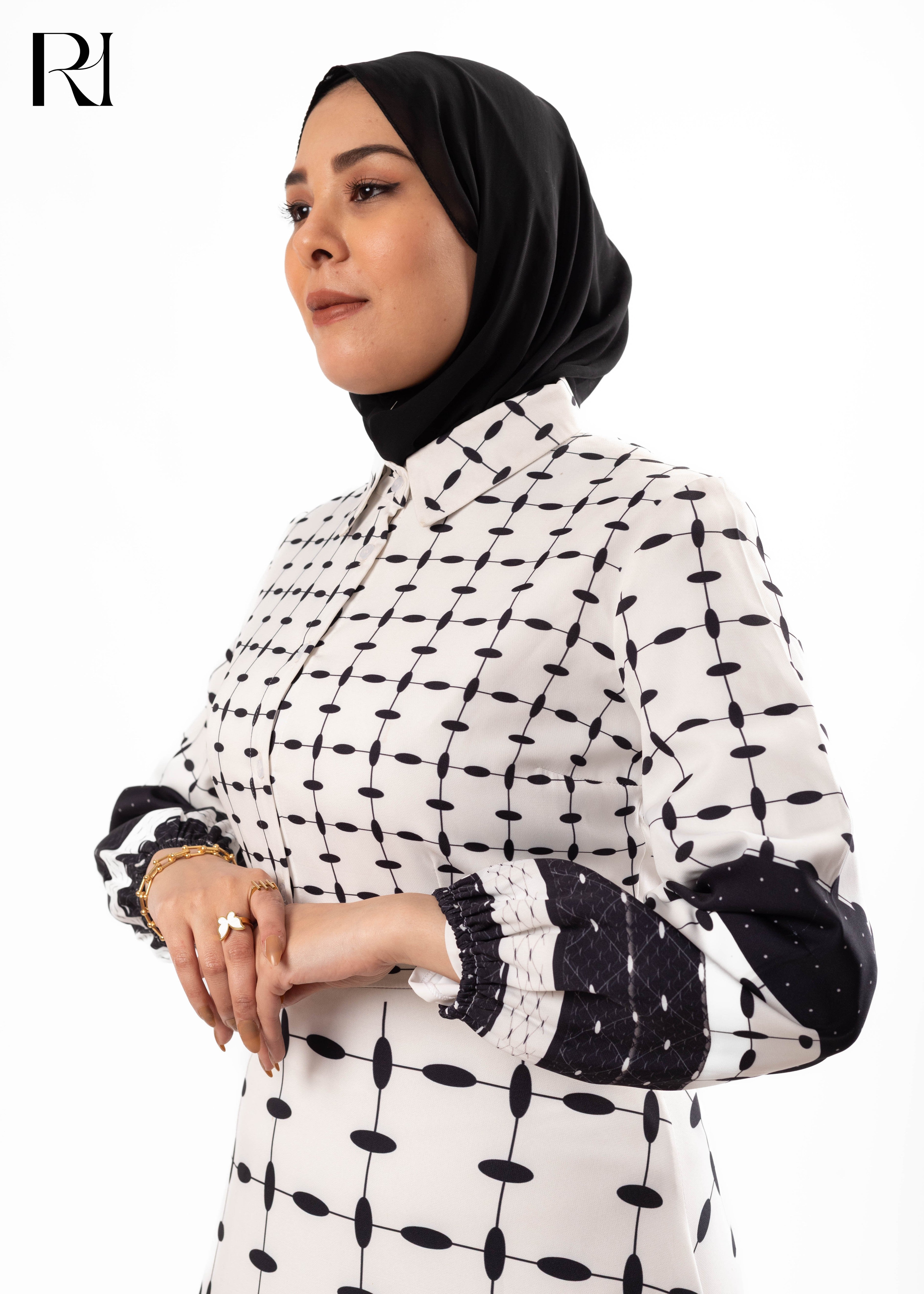 Midnight Kaffieh Geometry Printed Maxi Dress