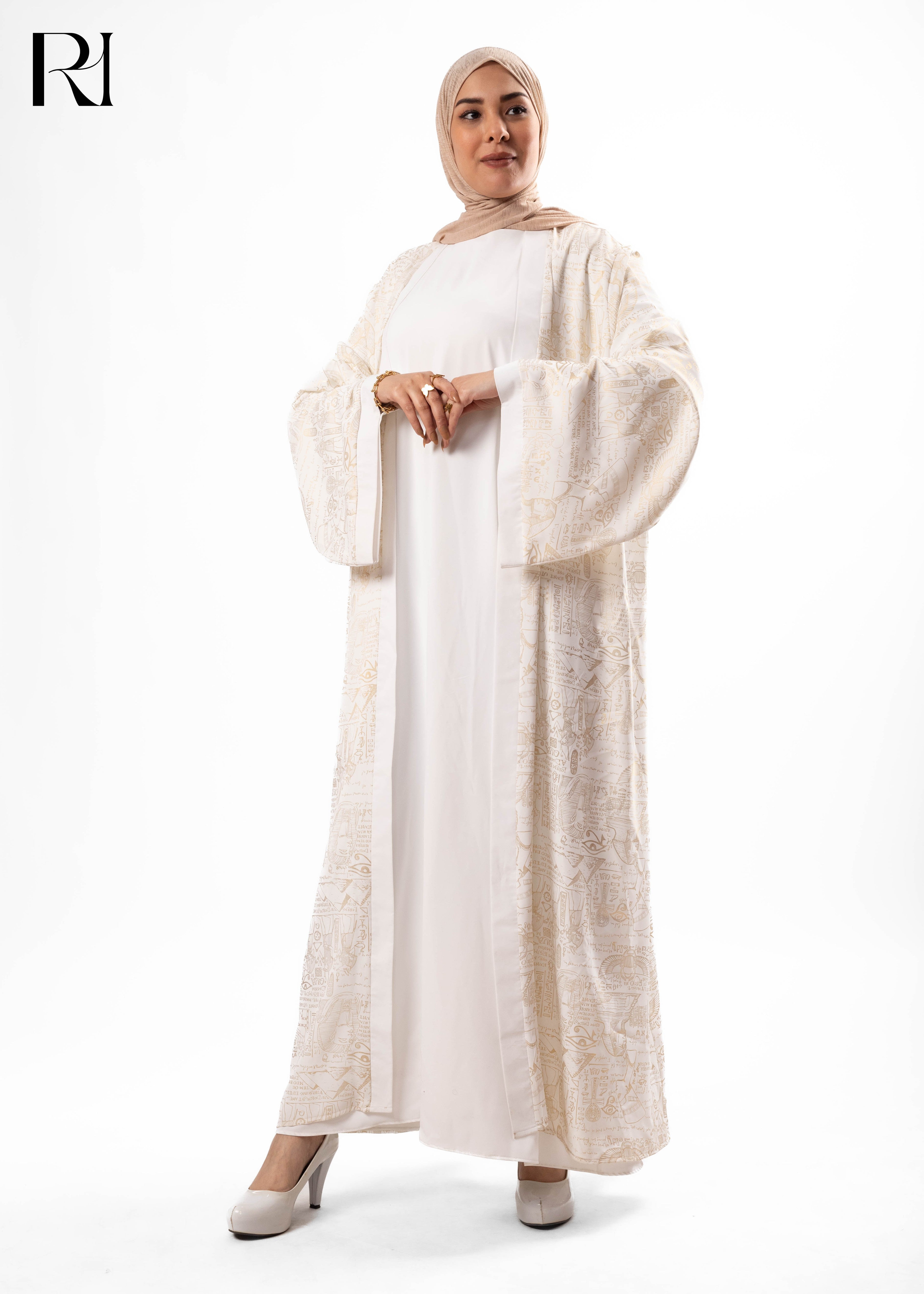 Ivory Etched Elegance Open Abaya