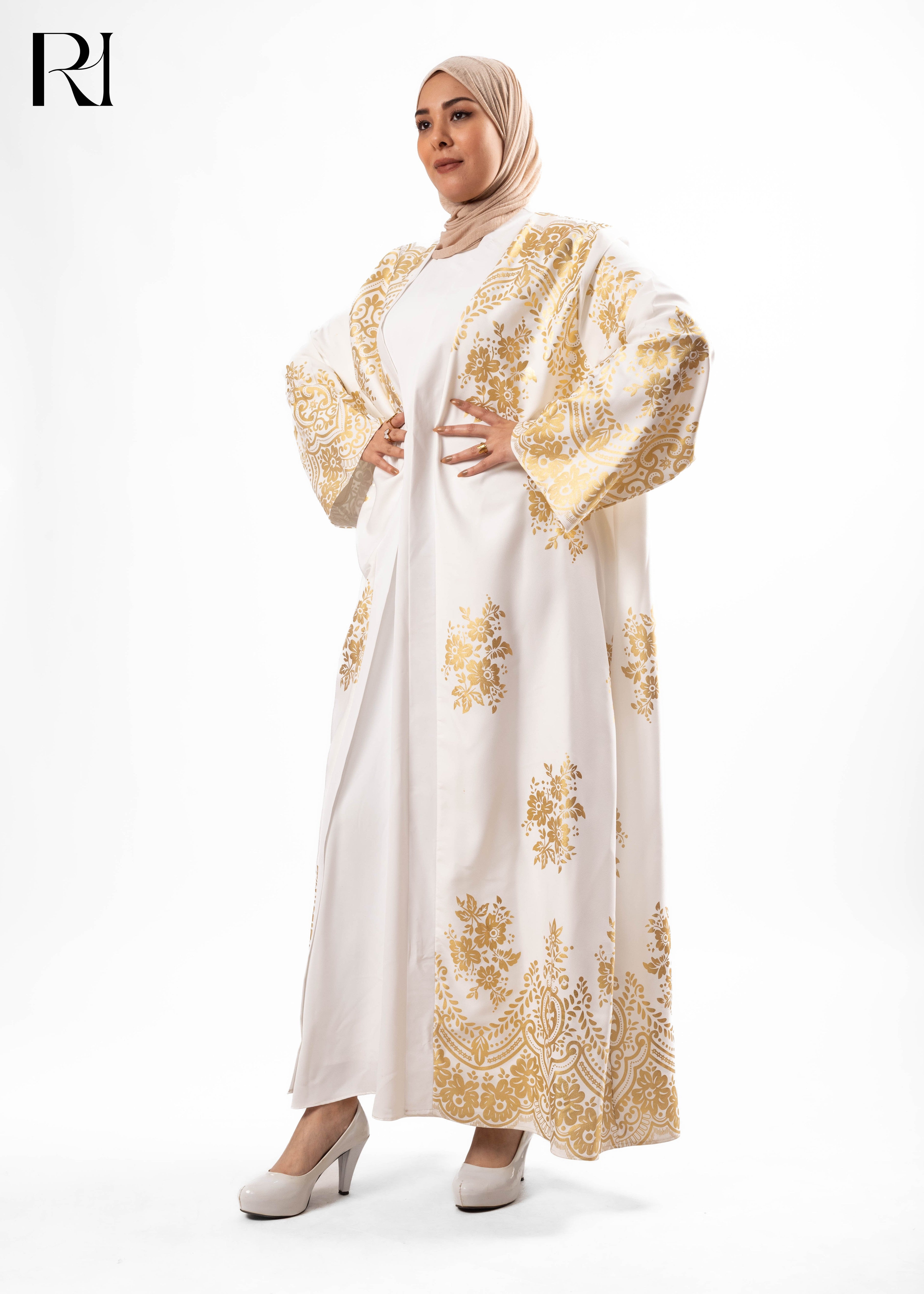 Golden Arabesque Open Abaya Kimono