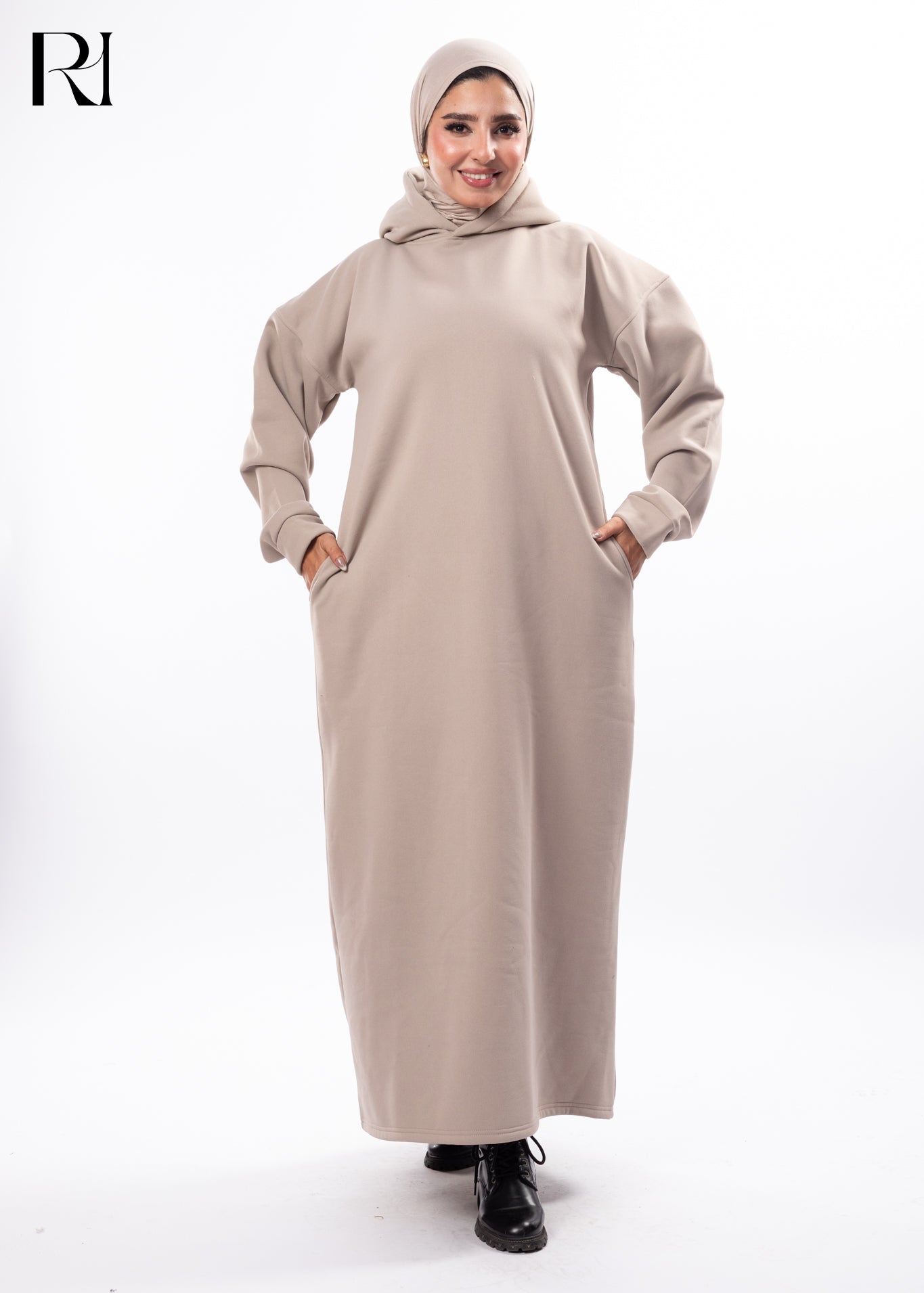 Taupe Serenity Modest Hoodie Maxi Dress