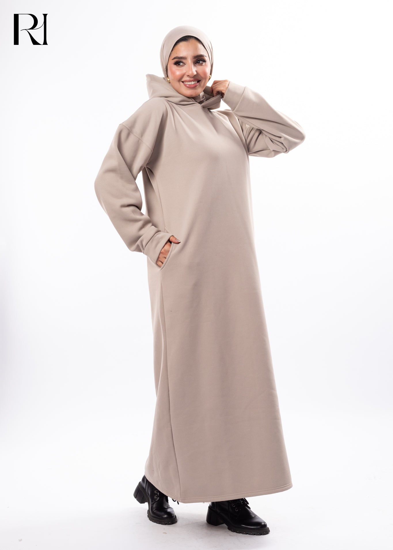 Taupe Serenity Modest Hoodie Maxi Dress