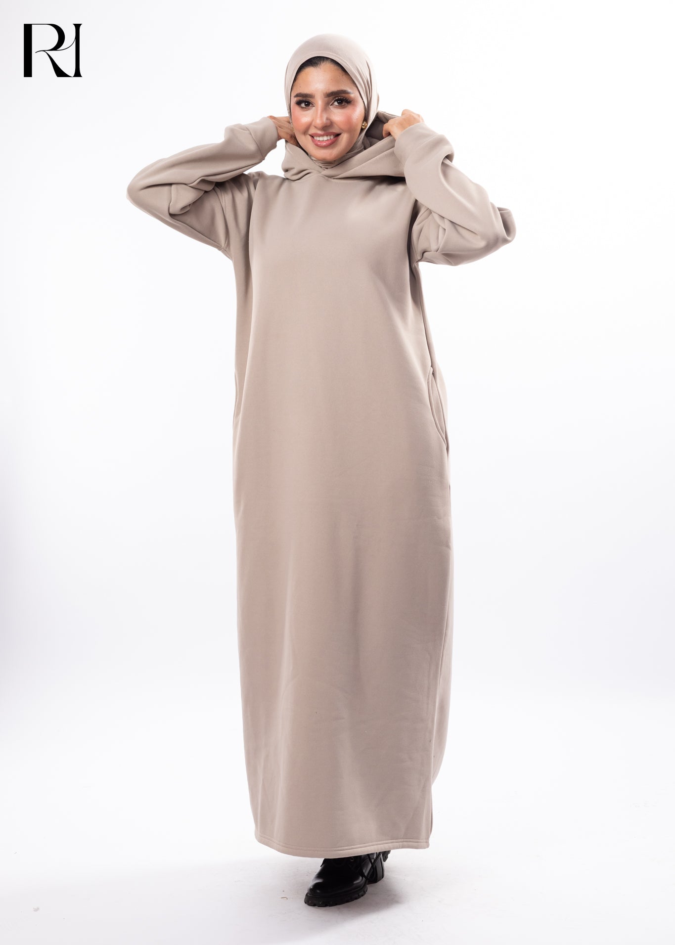 Taupe Serenity Modest Hoodie Maxi Dress