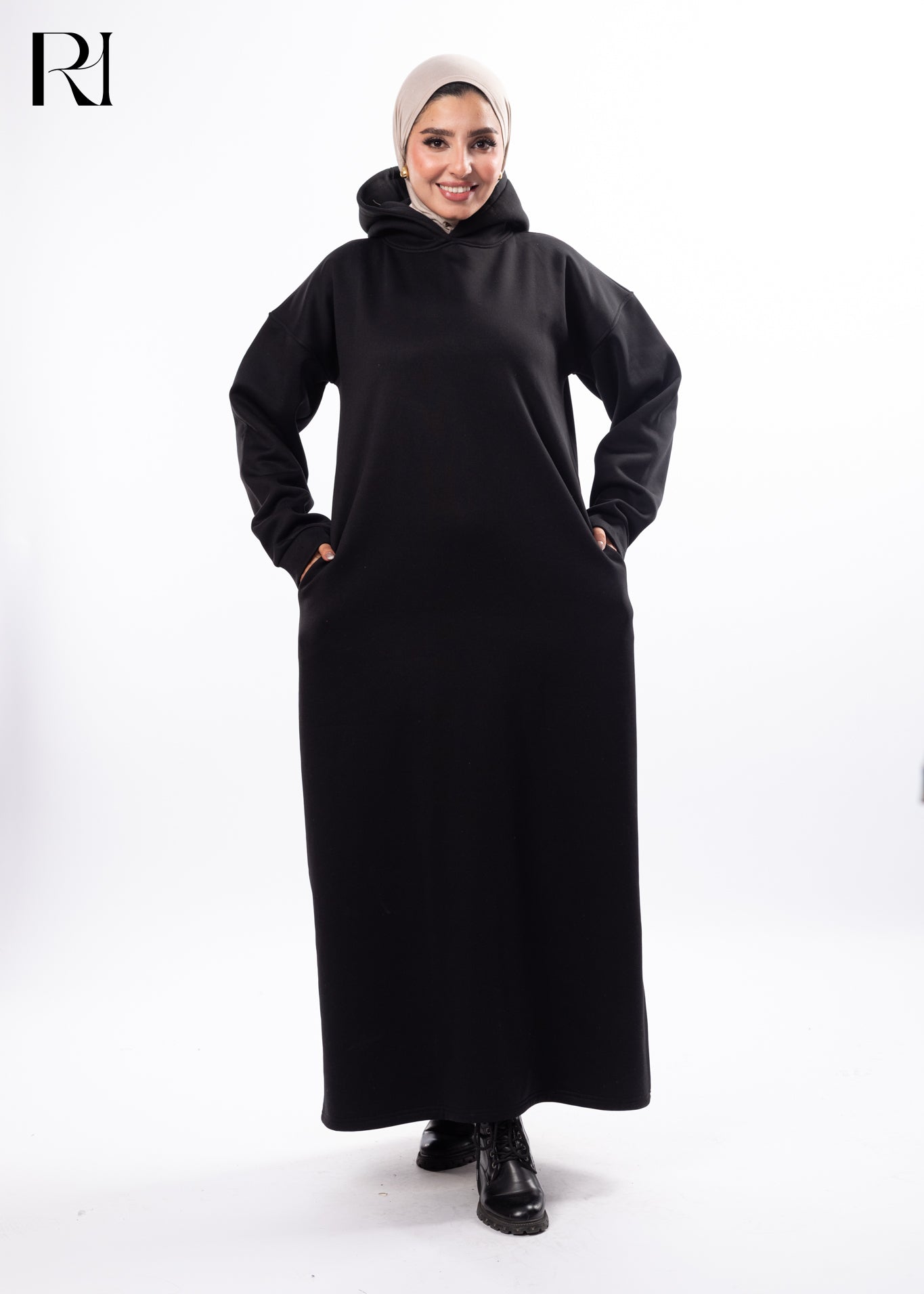 Noir Ease Modest Hoodie Maxi Dress