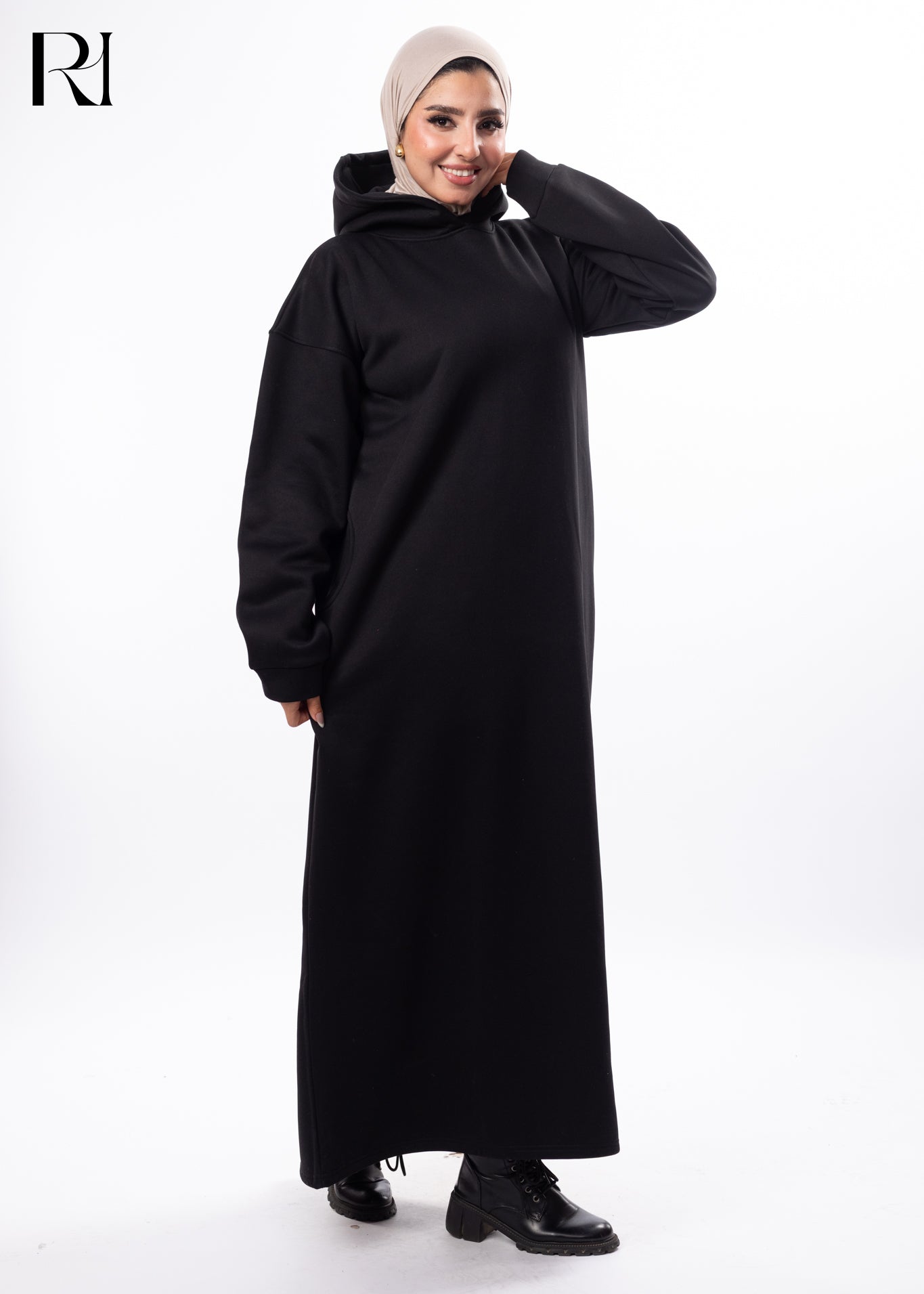 Noir Ease Modest Hoodie Maxi Dress