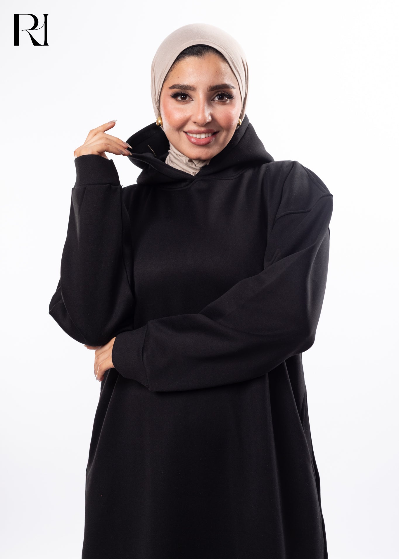 Noir Ease Modest Hoodie Maxi Dress