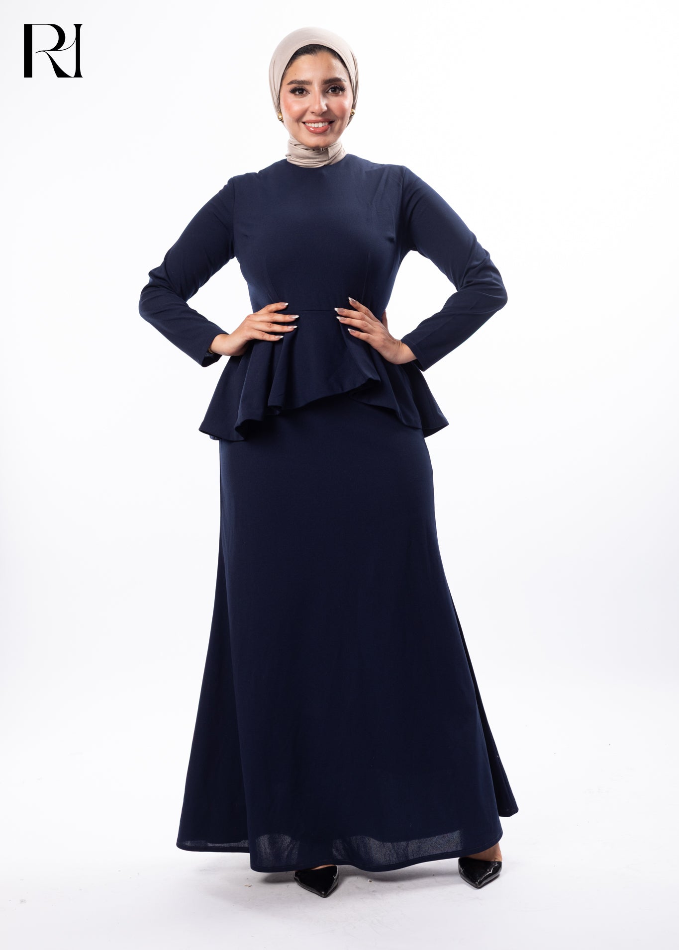 Midnight Grace Peplum Modest Maxi Dress