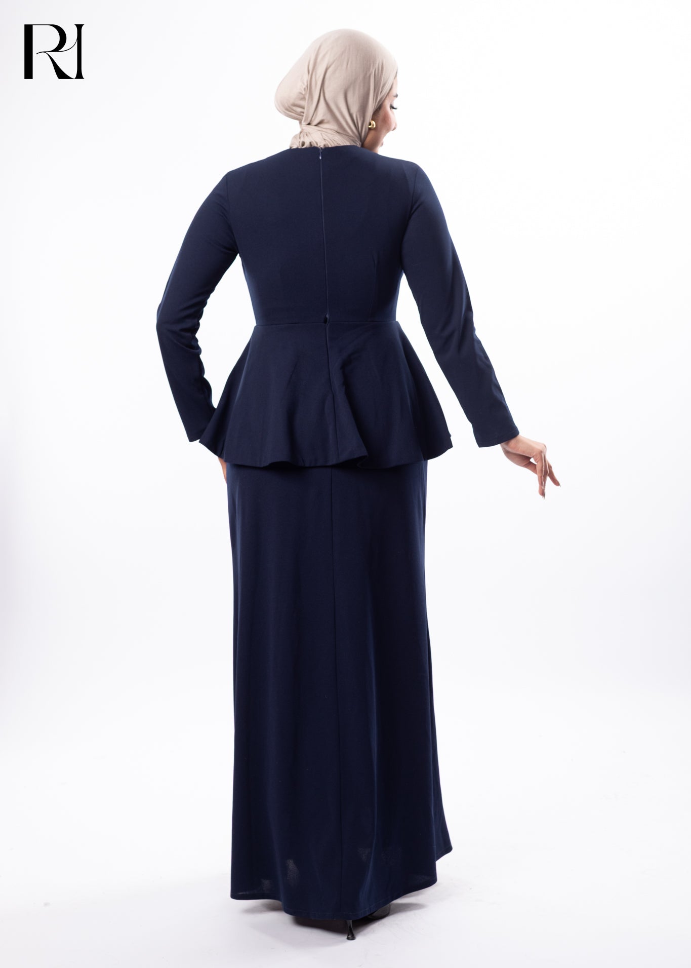 Midnight Grace Peplum Modest Maxi Dress