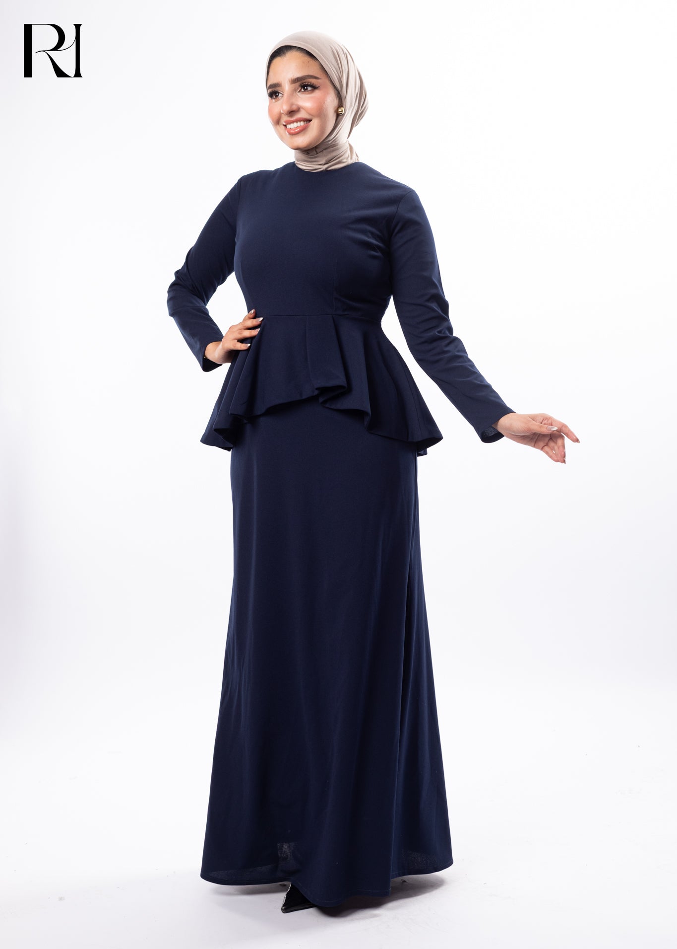 Midnight Grace Peplum Modest Maxi Dress
