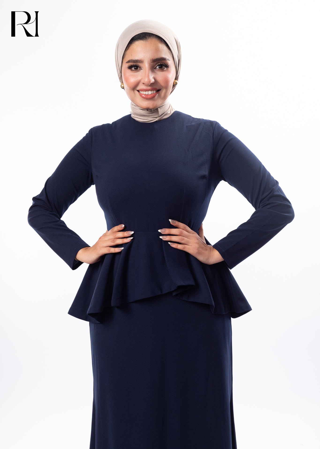 Midnight Grace Peplum Modest Maxi Dress