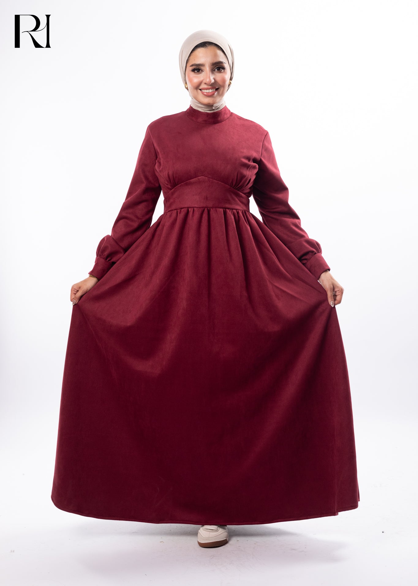 Crimson Velvet Modest Elegance Maxi Dress