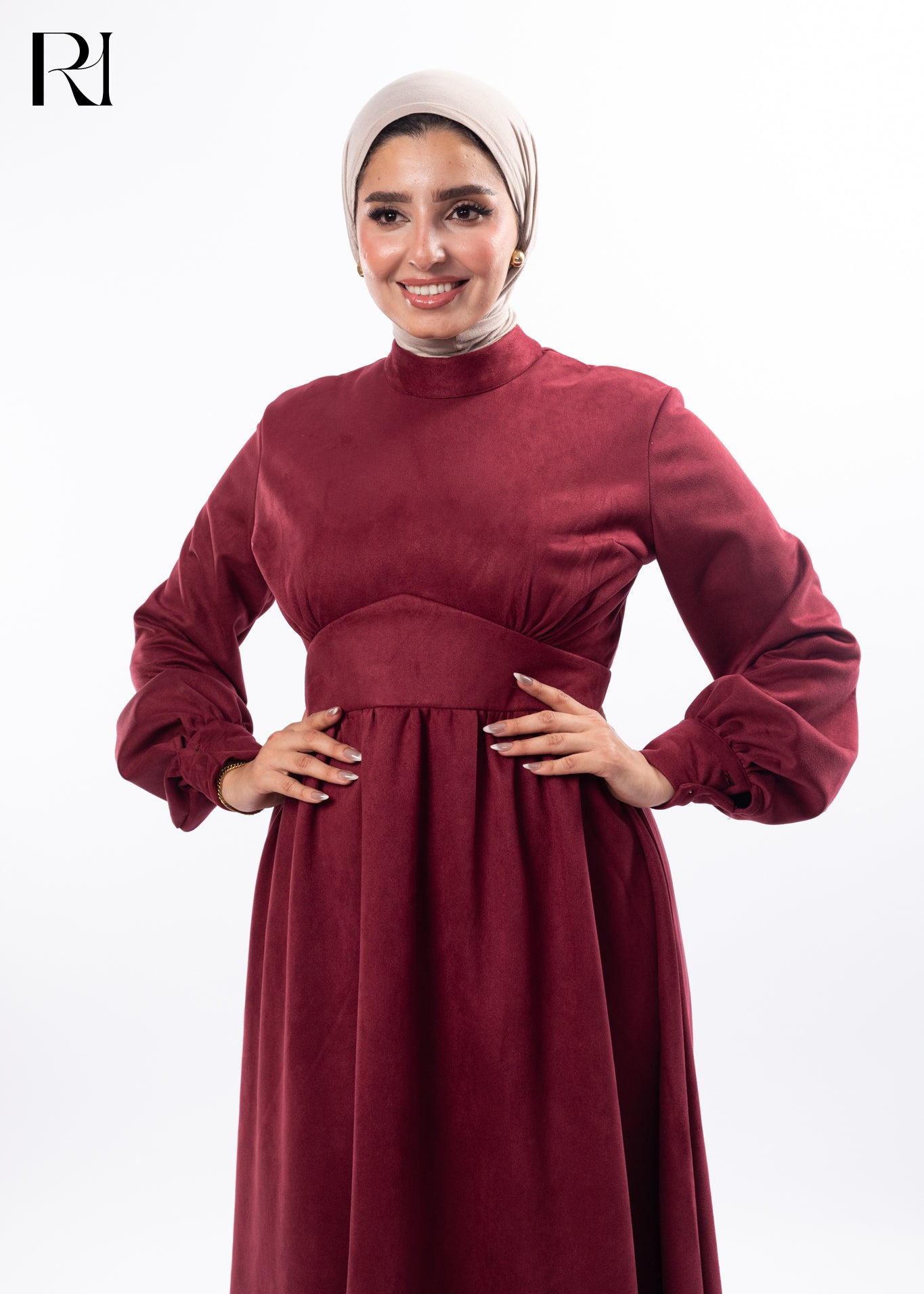 Crimson Velvet Modest Elegance Maxi Dress