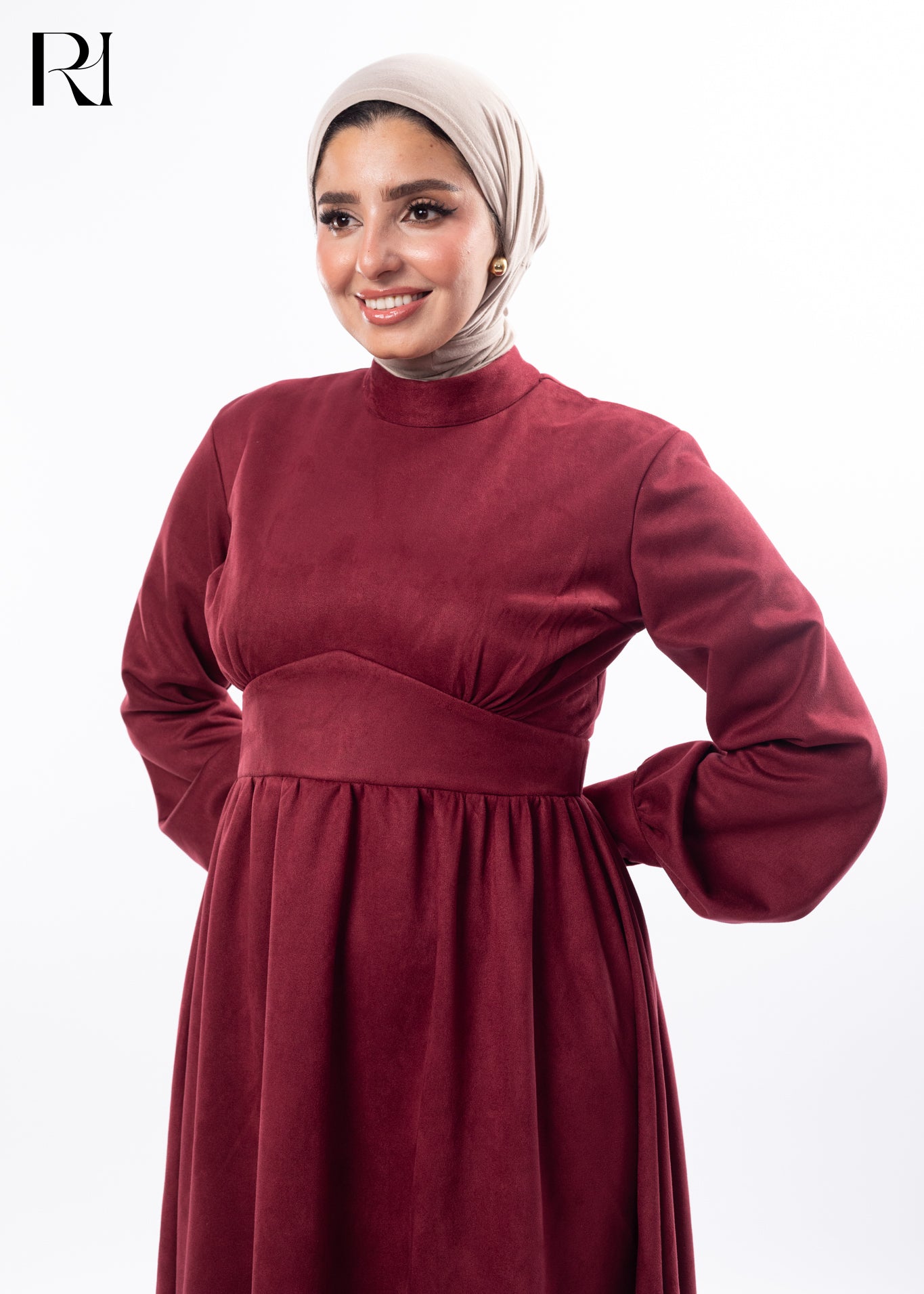 Crimson Velvet Modest Elegance Maxi Dress