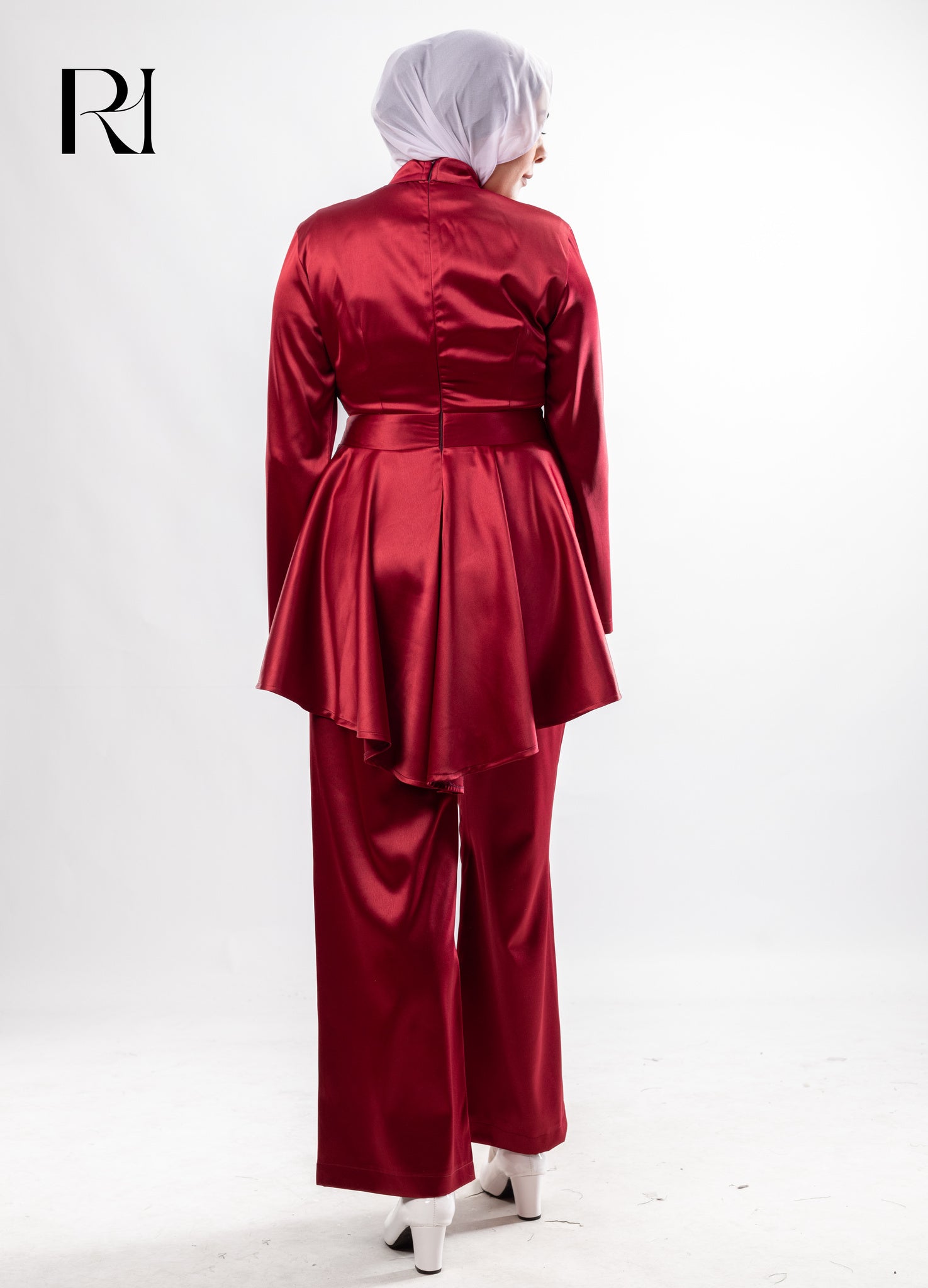 Farah Satin Two Piece Set - Crimson Red