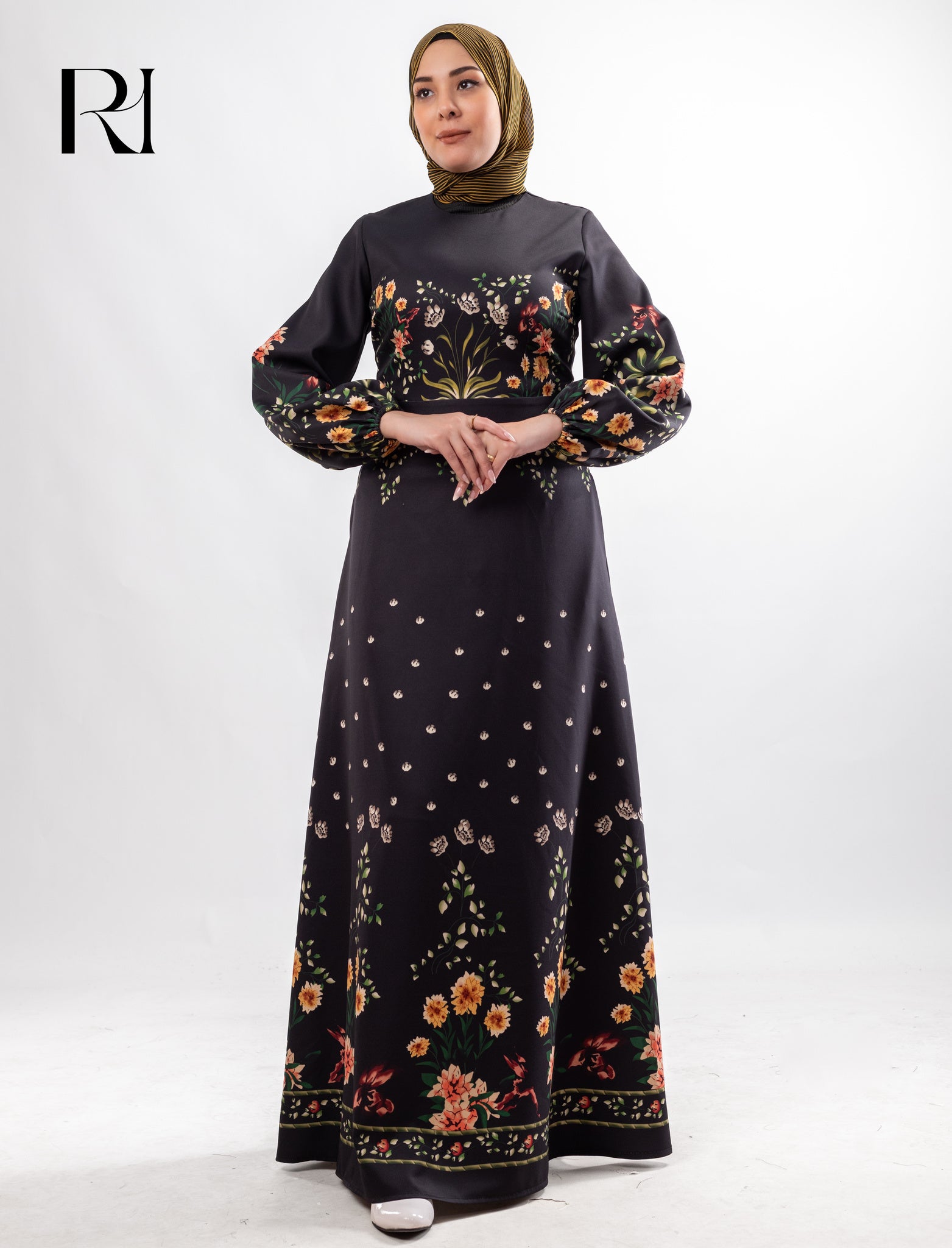 Hana Garden Soft Crepe Maxi Dress - Black Floral