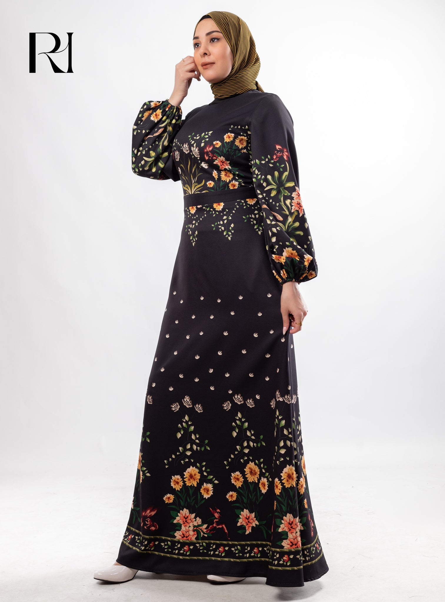 Hana Garden Soft Crepe Maxi Dress - Black Floral