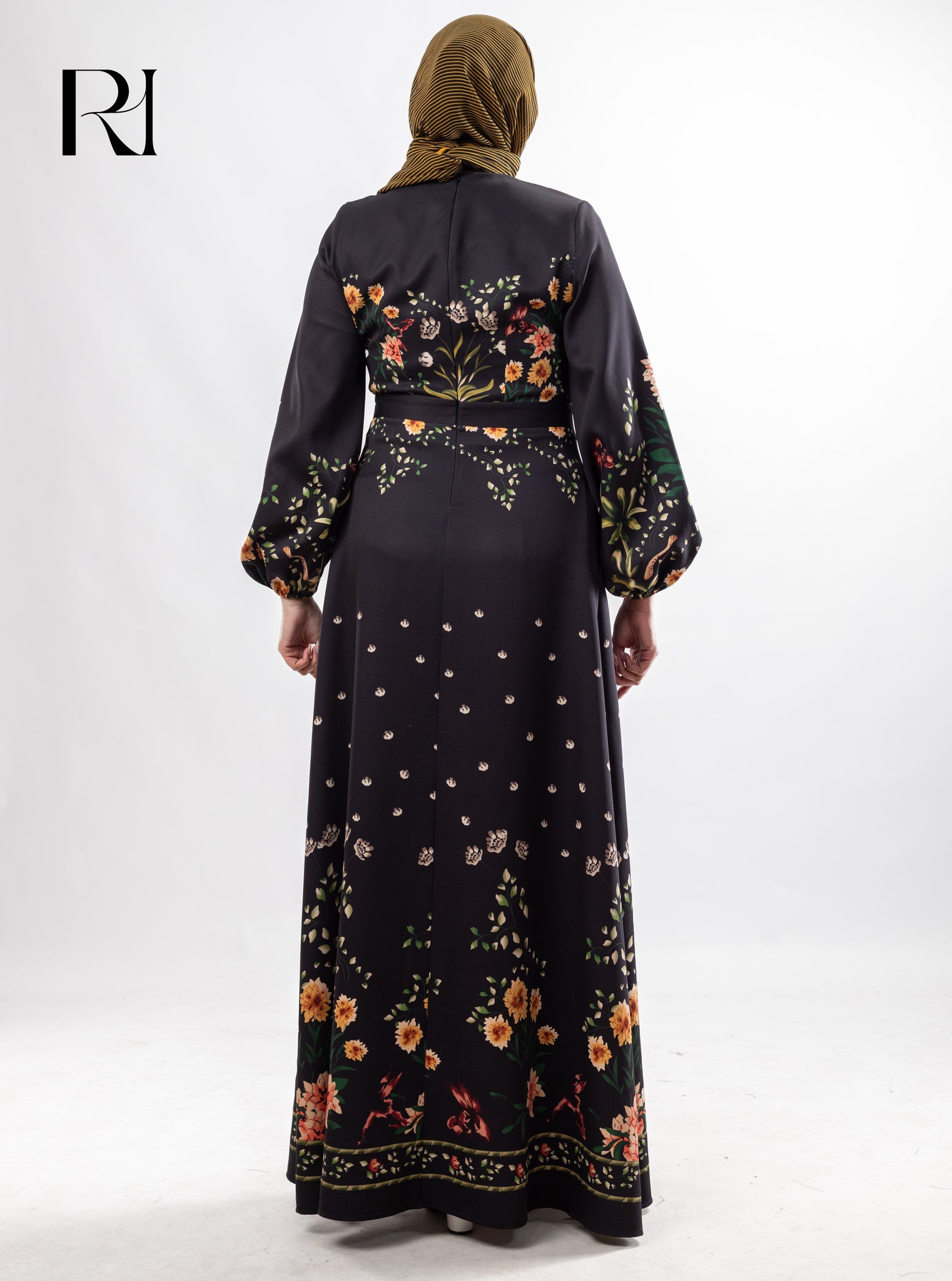 Hana Garden Soft Crepe Maxi Dress - Black Floral