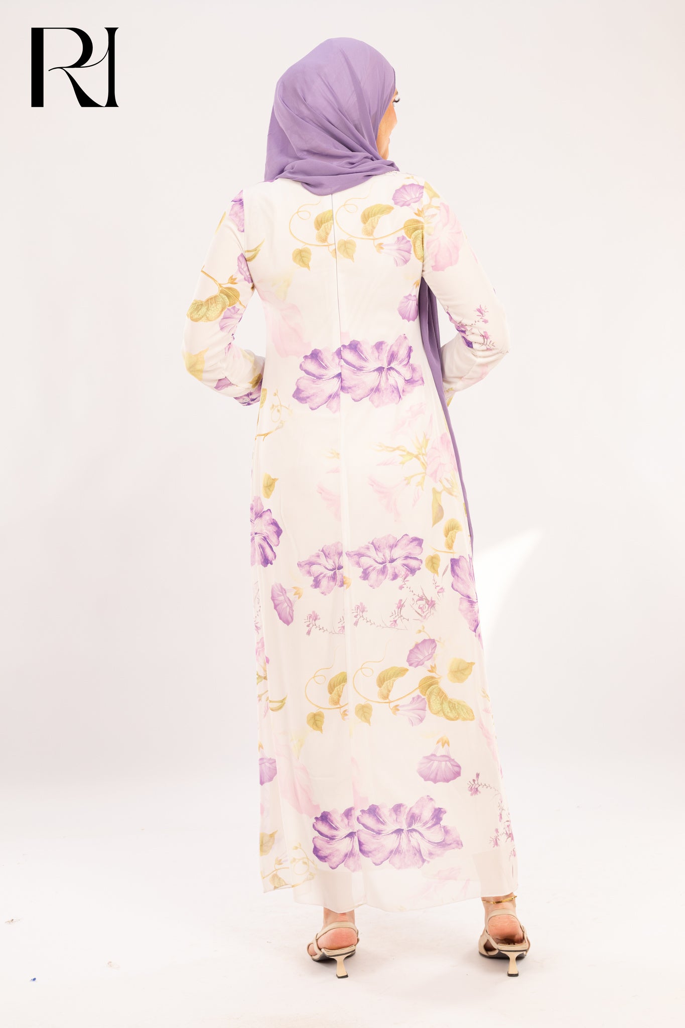 Amina Pastel Bloom Chiffon Maxi Dress – Ivory