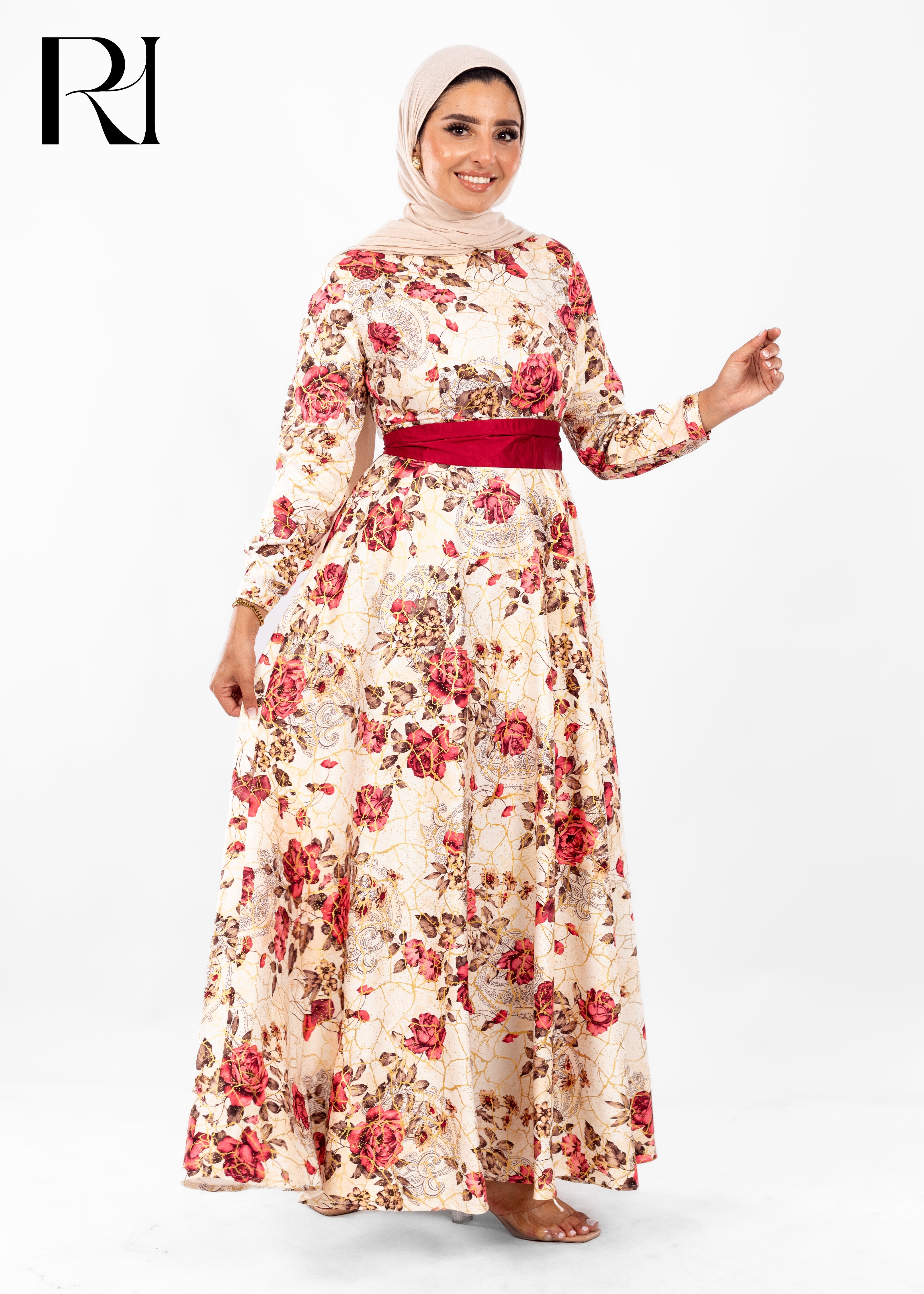 Samar Rose Soft Crepe Maxi Dress - Cream Floral