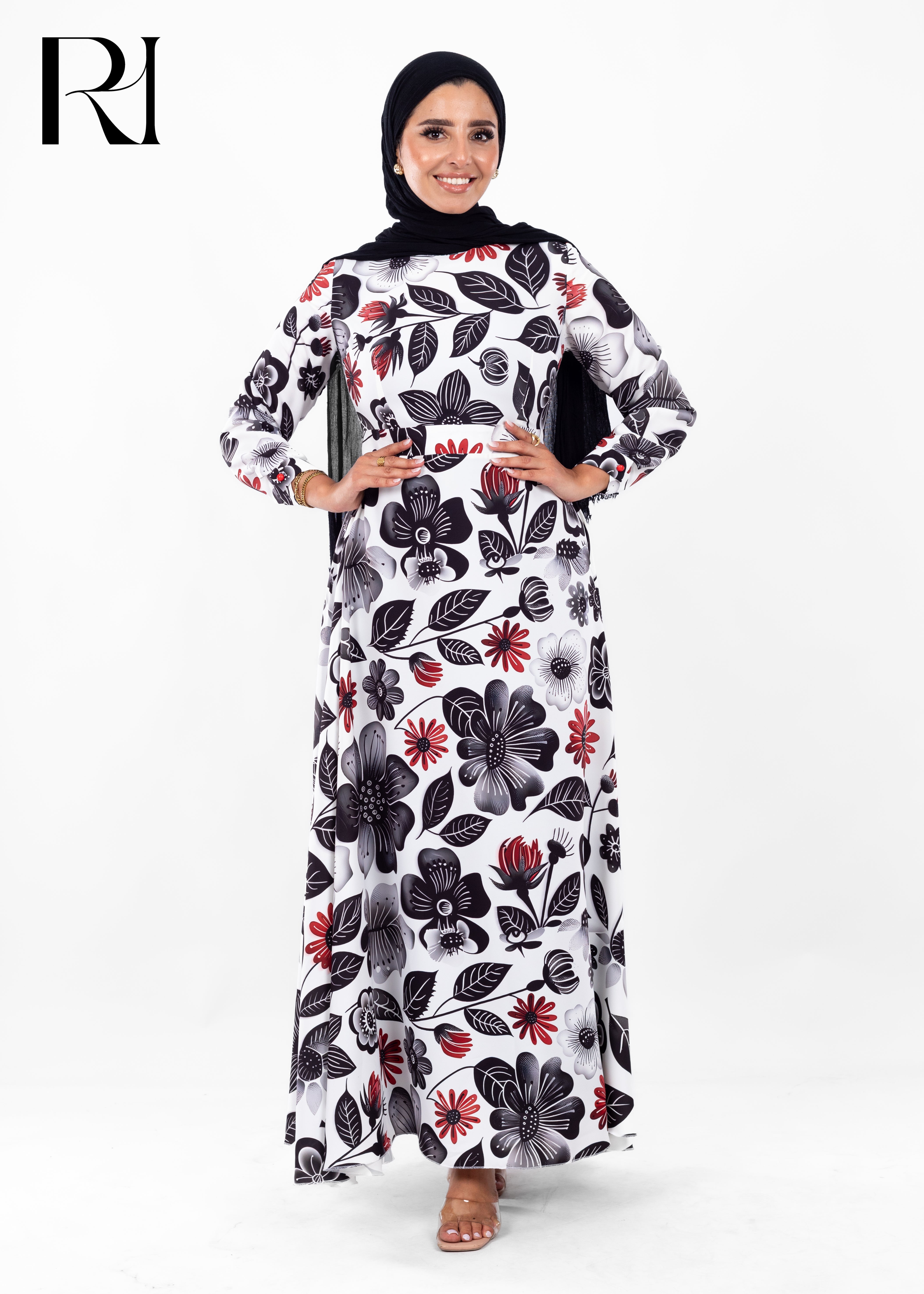 Mahira Floral Satin Touch Maxi Dress – Crisp White Floral