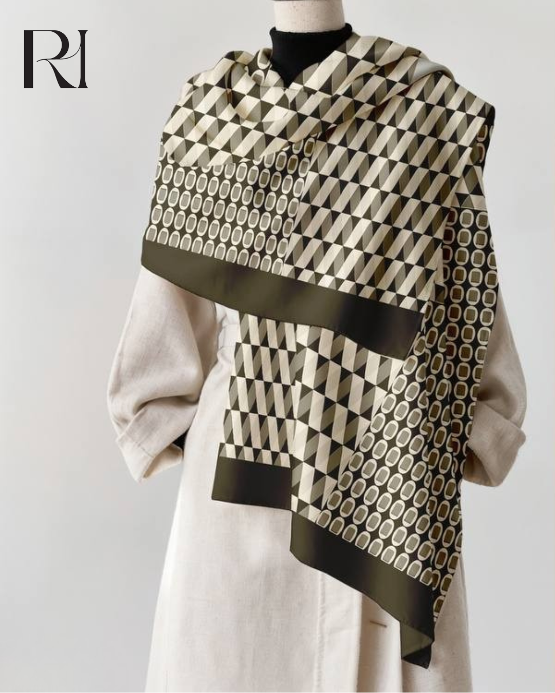 Olive Geometry Chiffon Hijab