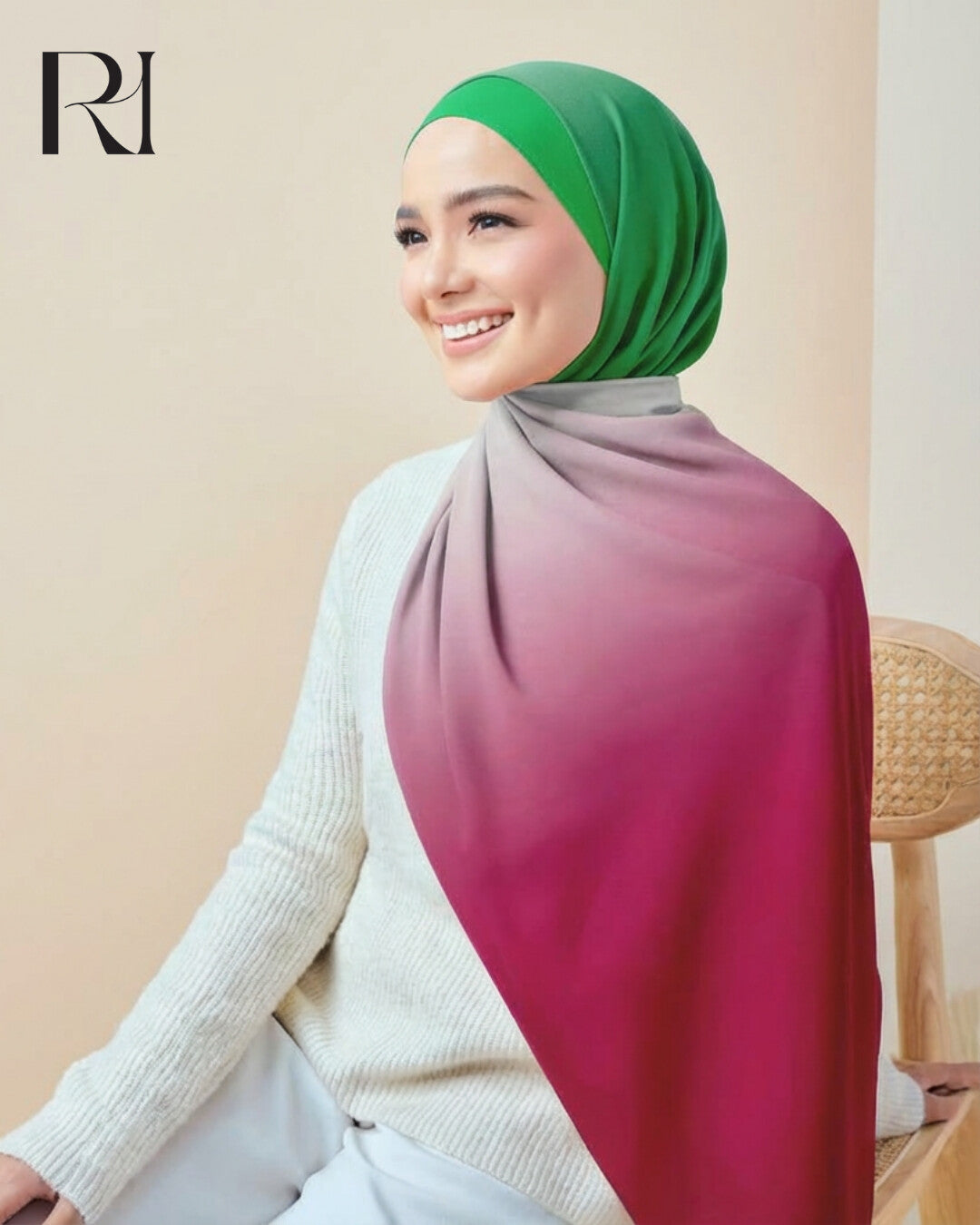 Vibrant Elegance Gradient Red & Green Chiffon Crepe Scarf