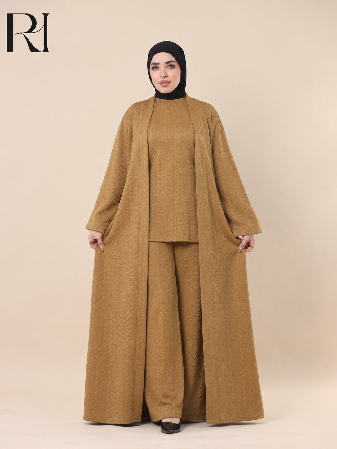 SAMAR BRAIDED TEXTURE THREE PIECE SET - CARAMEL