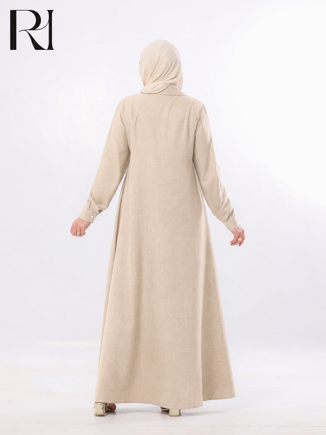 Rania Pearl Button Linen-Blend Maxi Dress – Beige