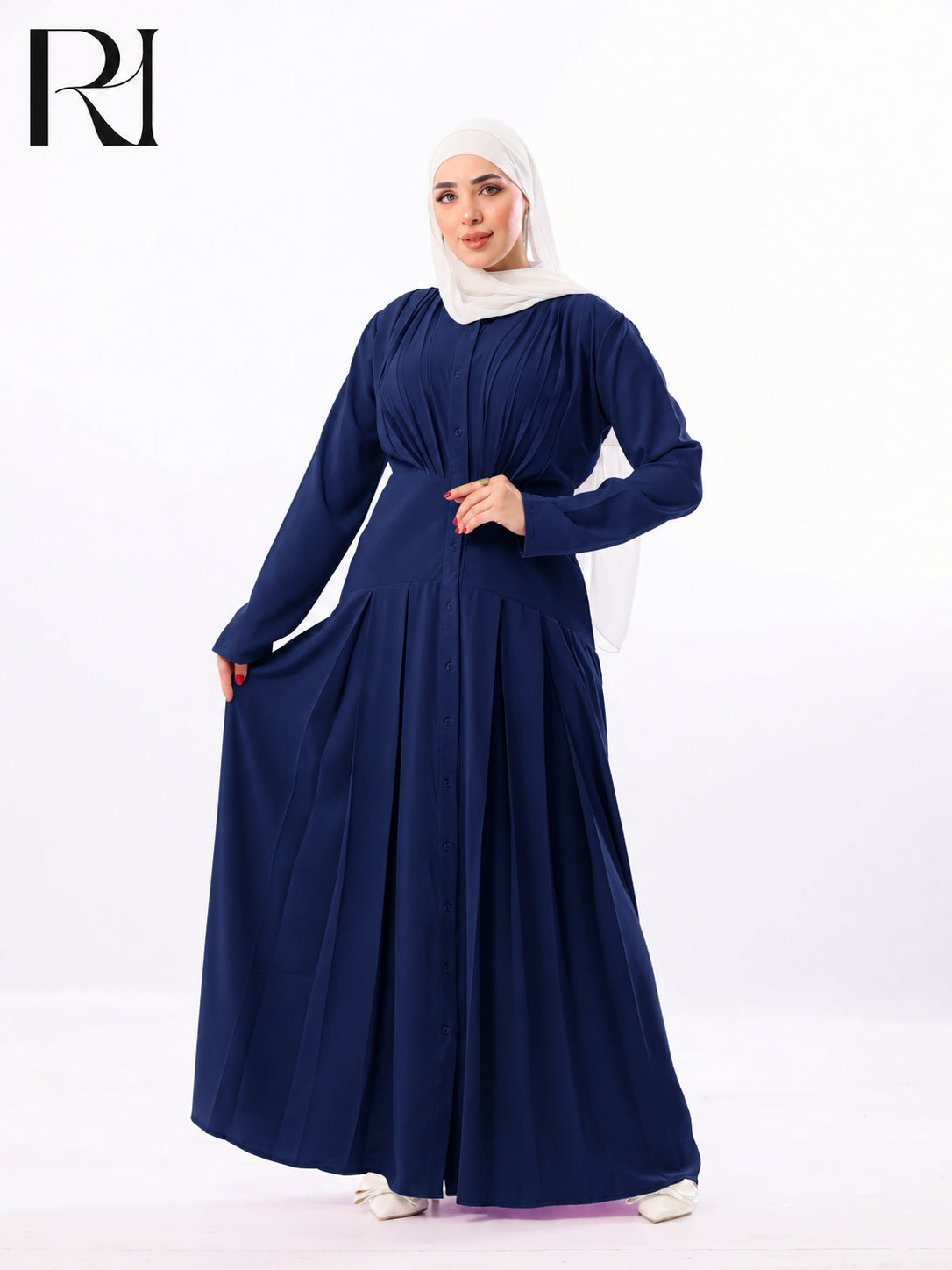 Mariam Lightweight Silky Pleated Maxi Dress – Navy
