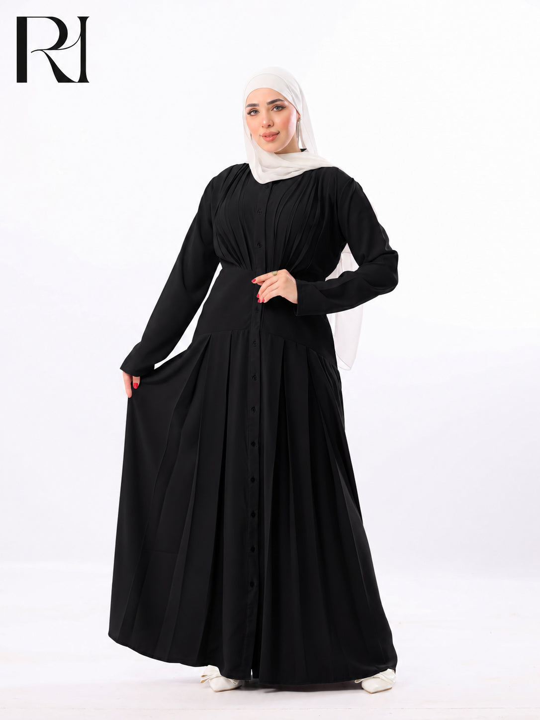 Mariam Lightweight Silky Pleated Maxi Dress – Black
