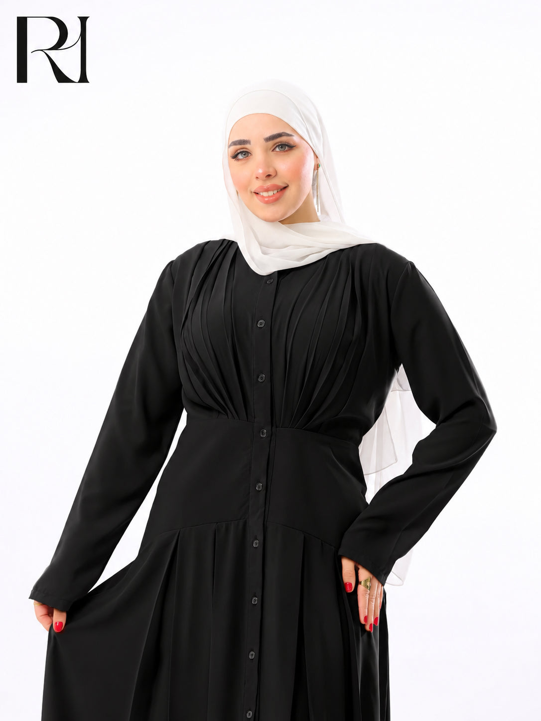 Mariam Lightweight Silky Pleated Maxi Dress – Black