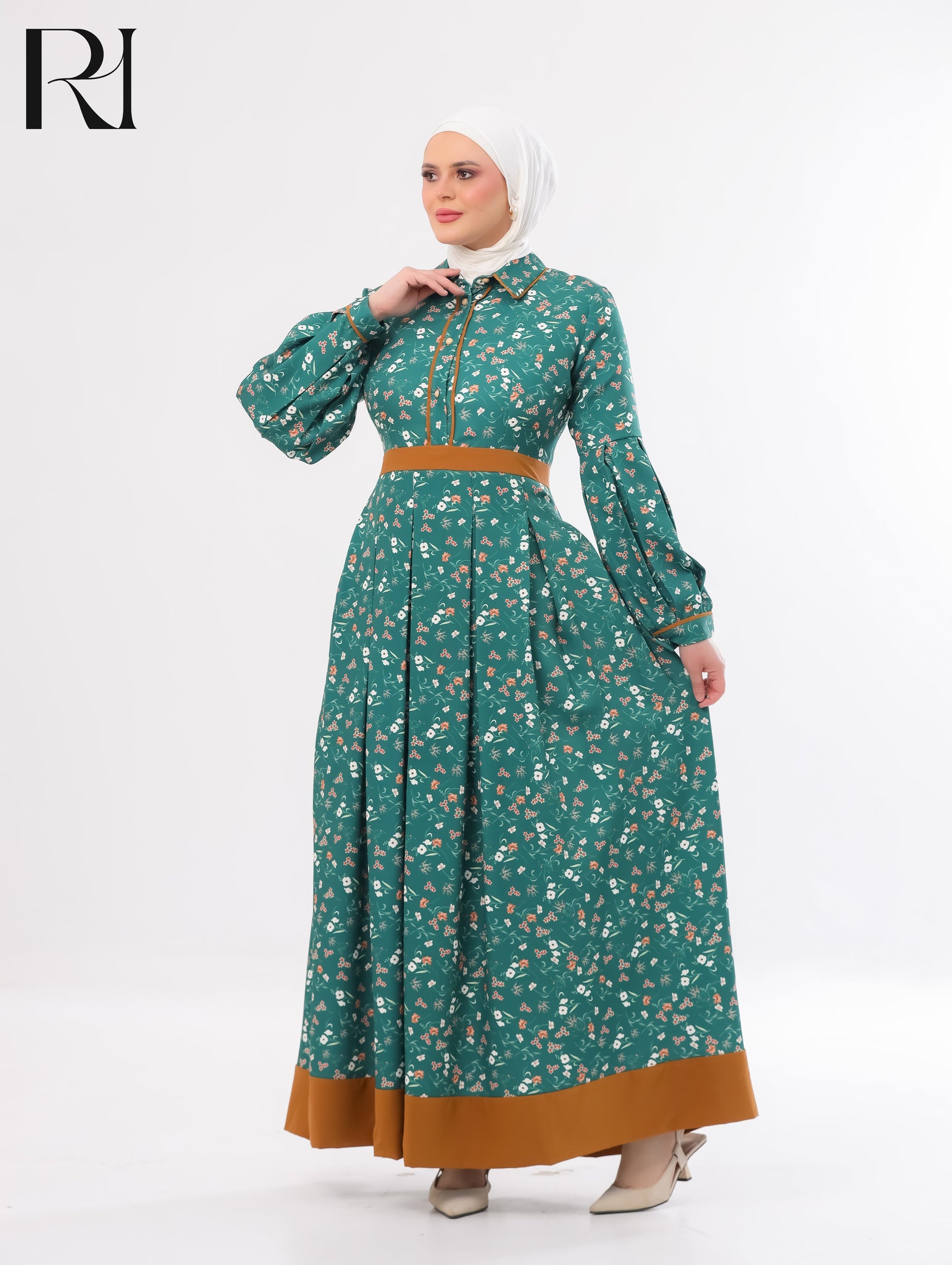Soraya Floral Soft Crepe Maxi Dress – Soft Teal