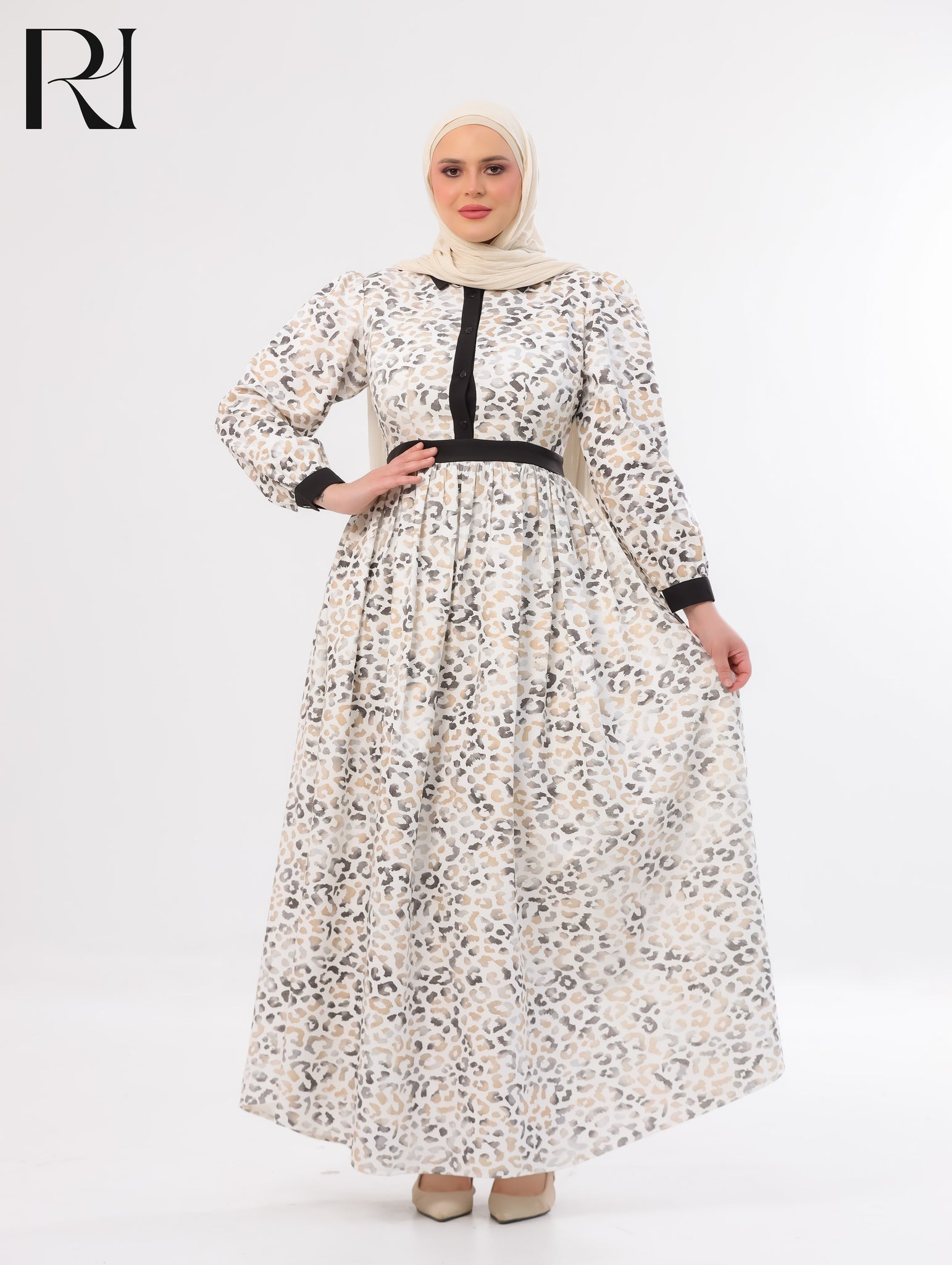 Nisreen Leopard Soft Crepe Maxi Dress – Ivory