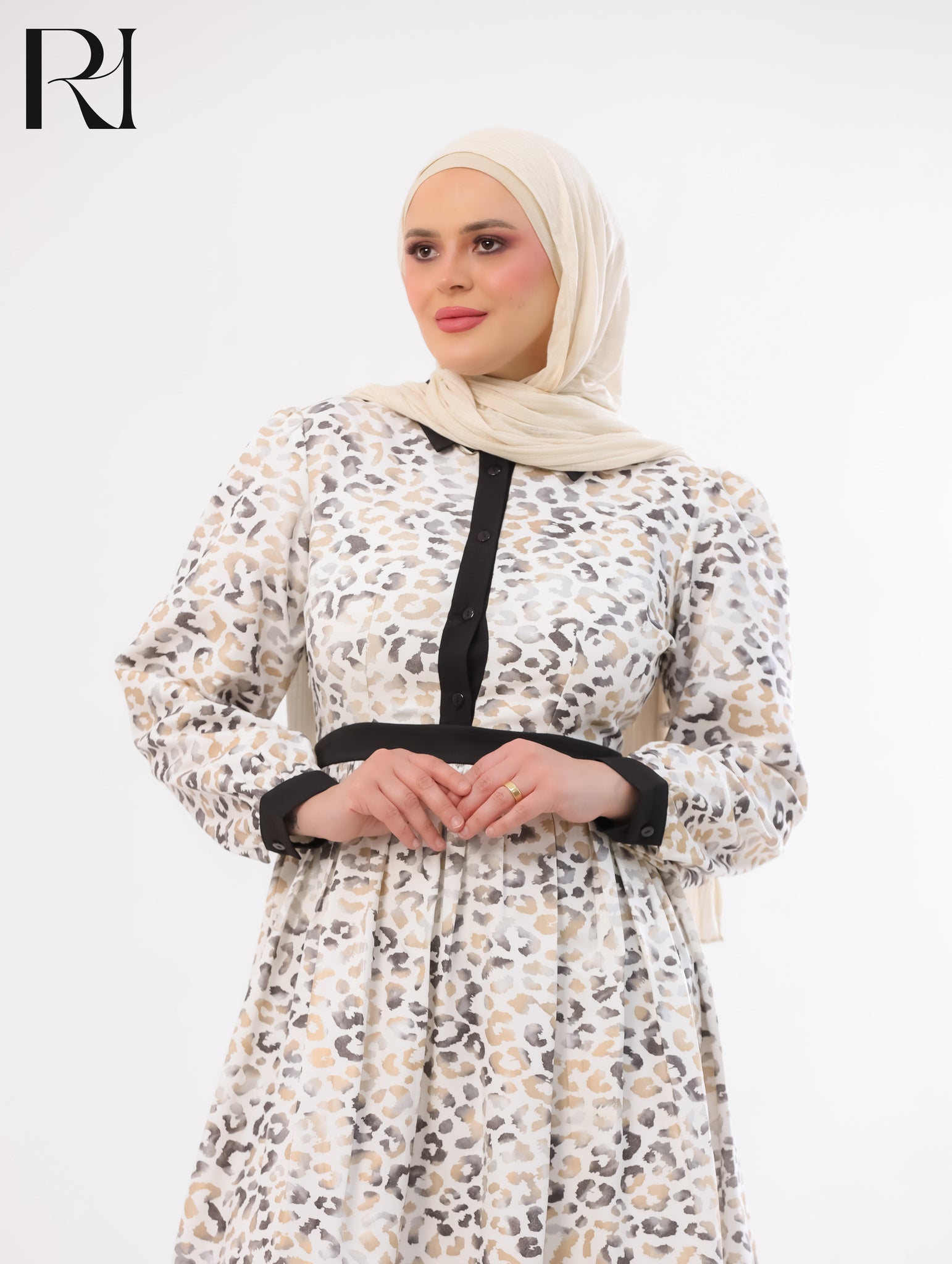 Nisreen Leopard Soft Crepe Maxi Dress – Ivory