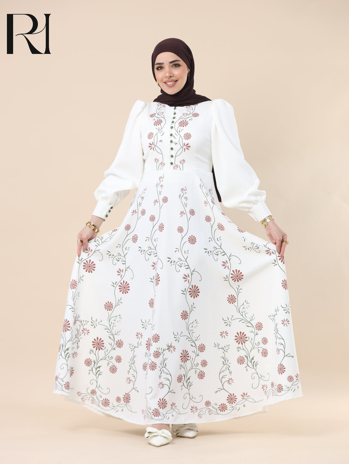 ZAHRA GARDEN SOFT CREPE MAXI DRESS - IVORY
