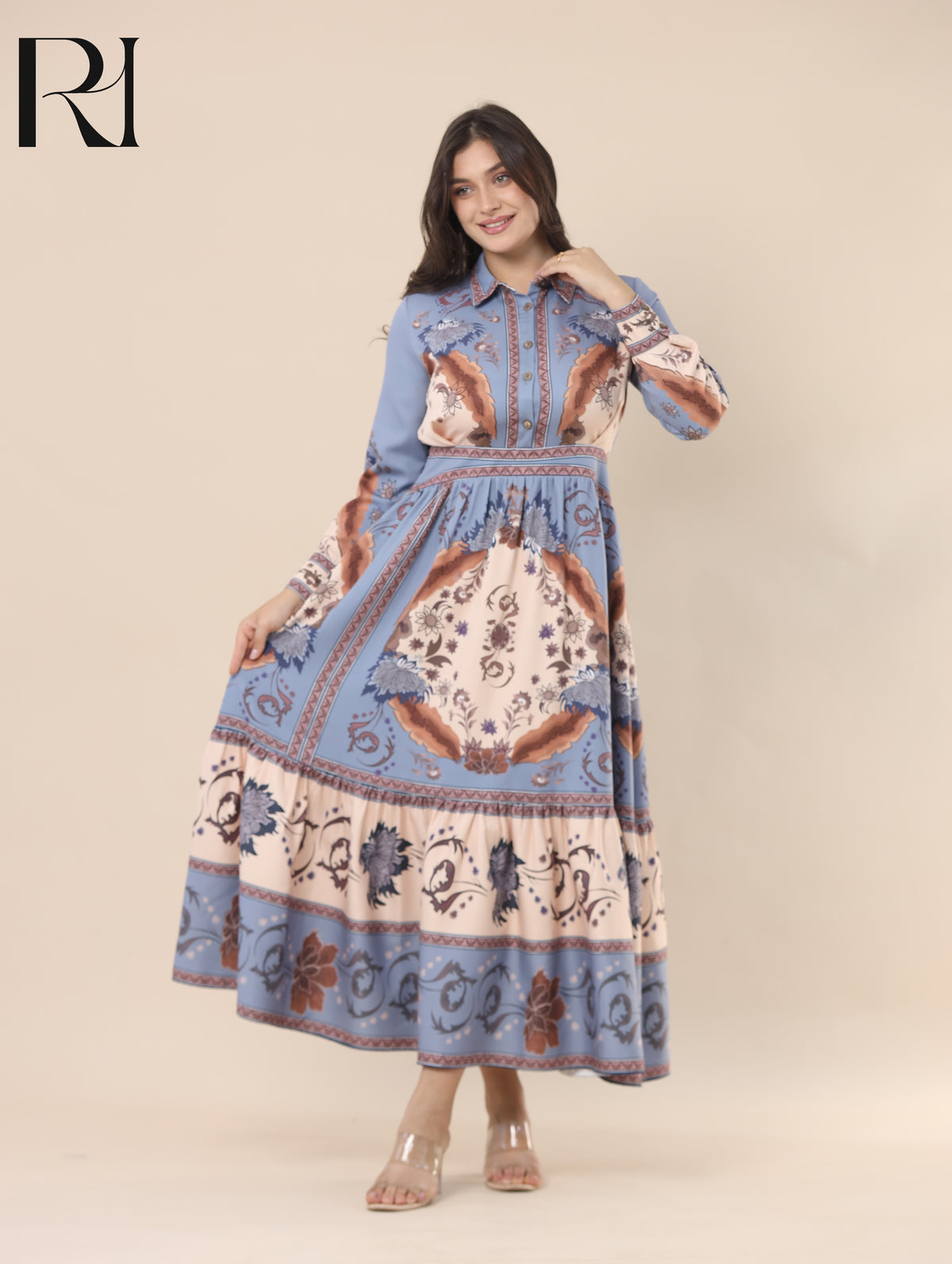 DALIA HERITAGE SOFT CREPE MAXI DRESS - SLATE BLUE