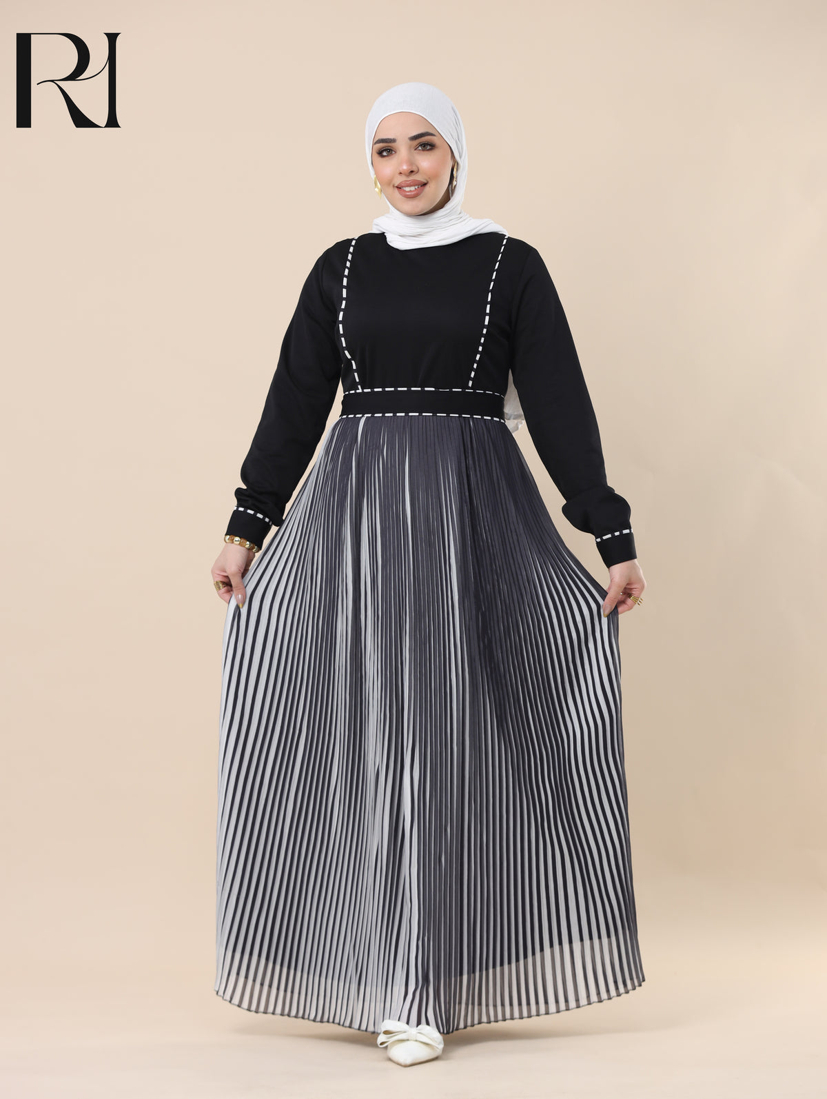 SAHAR TAILORED PLEATED CHIFFON MAXI DRESS - BLACK