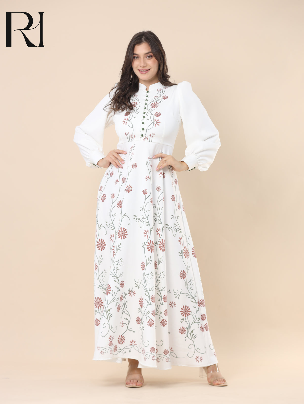 ZAHRA GARDEN SOFT CREPE MAXI DRESS - IVORY
