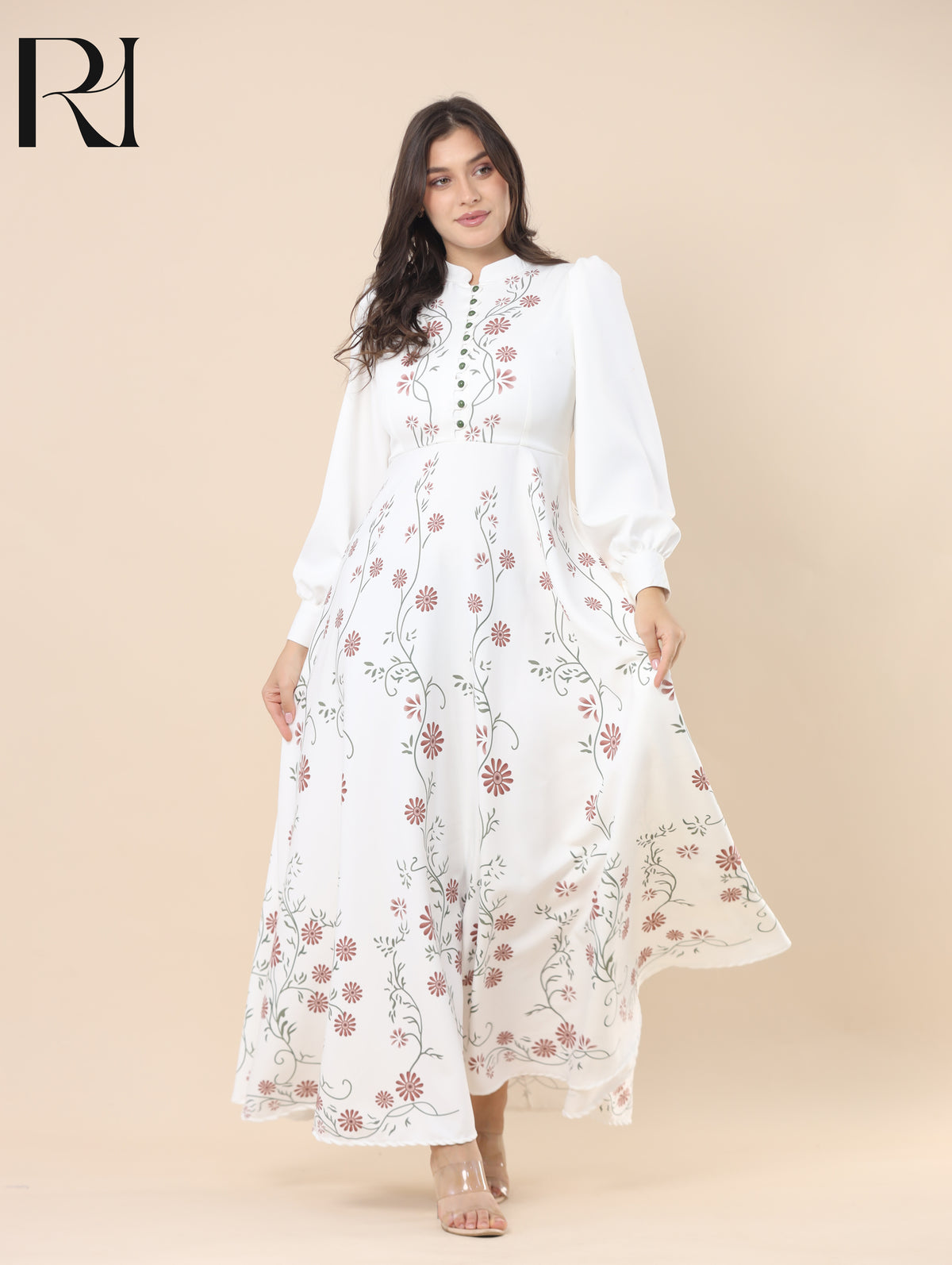 ZAHRA GARDEN SOFT CREPE MAXI DRESS - IVORY
