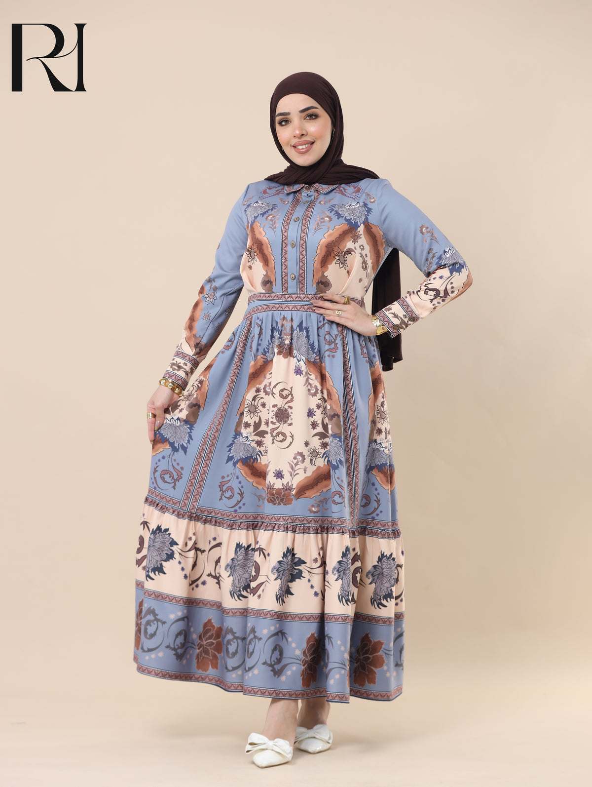 DALIA HERITAGE SOFT CREPE MAXI DRESS - SLATE BLUE
