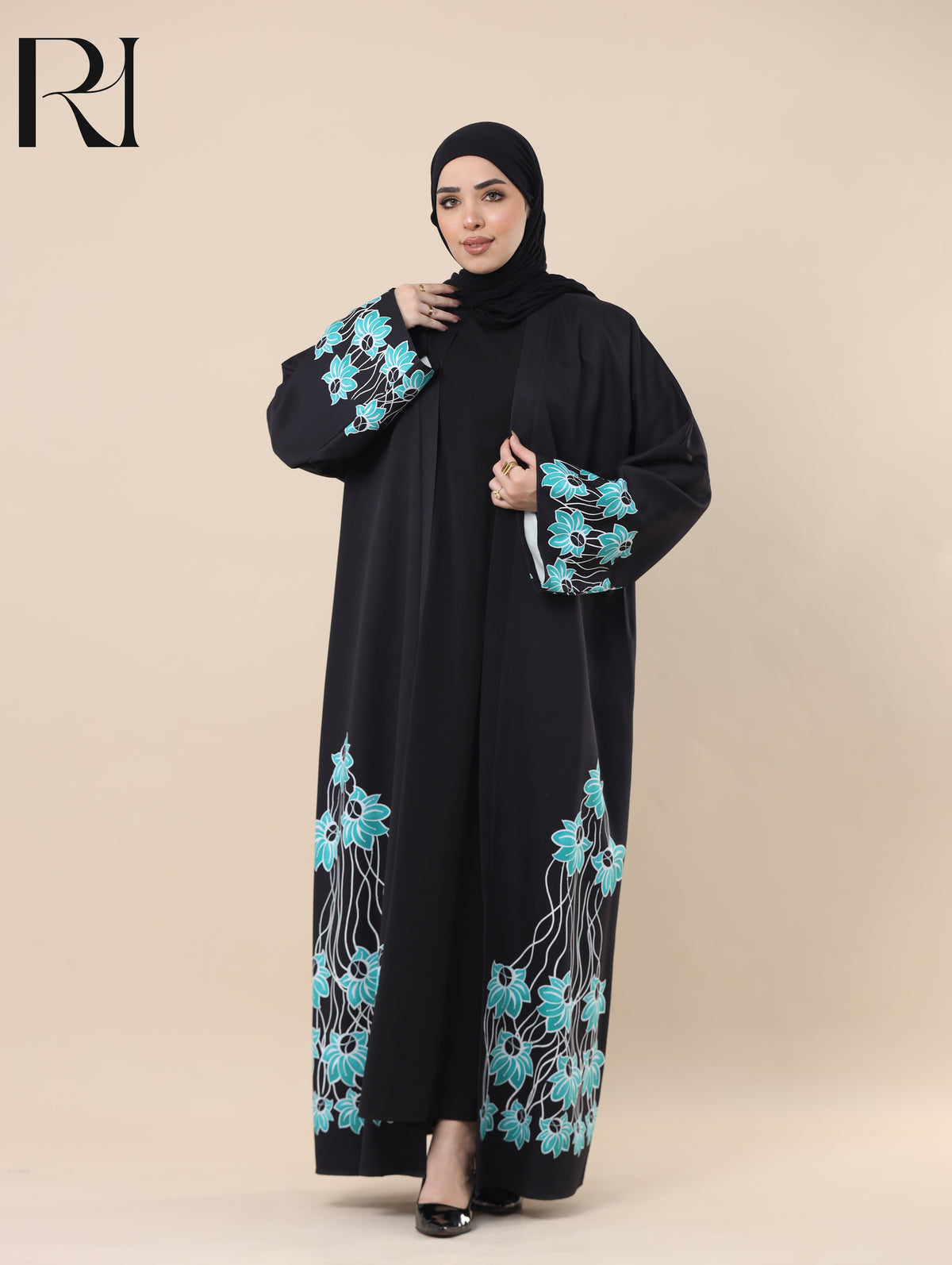 LAMAR SERENE SOFT CREPE OPEN ABAYA - BLACK