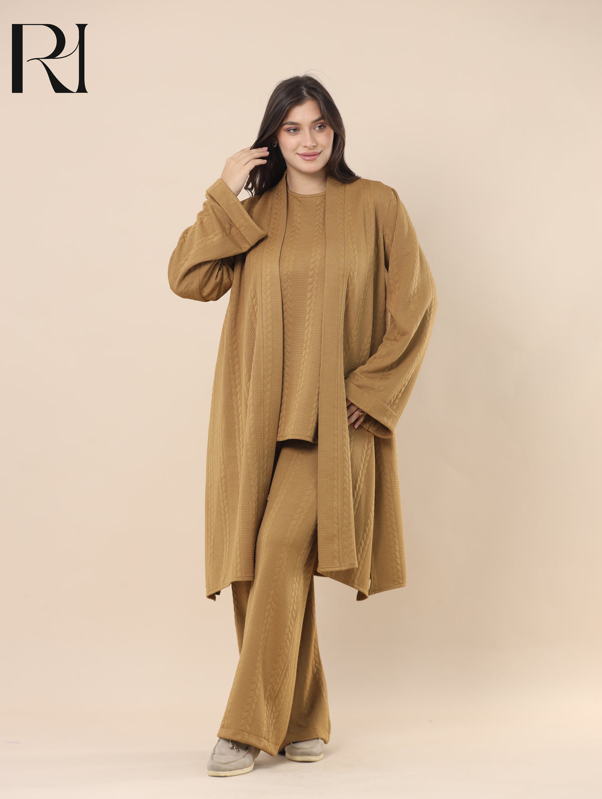 SAMAR BRAIDED TEXTURE THREE PIECE SET - CARAMEL