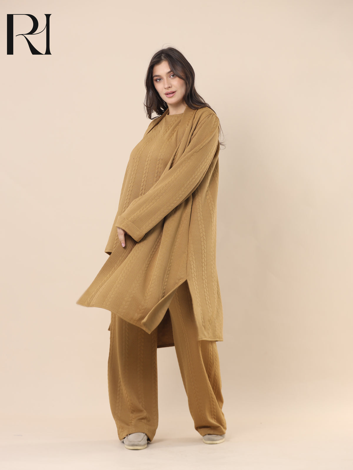 SAMAR BRAIDED TEXTURE THREE PIECE SET - CARAMEL