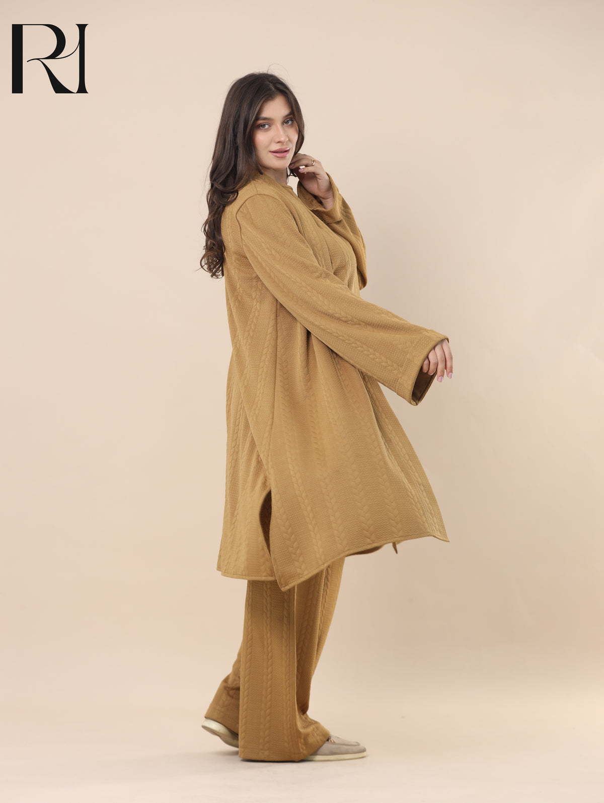 SAMAR BRAIDED TEXTURE THREE PIECE SET - CARAMEL