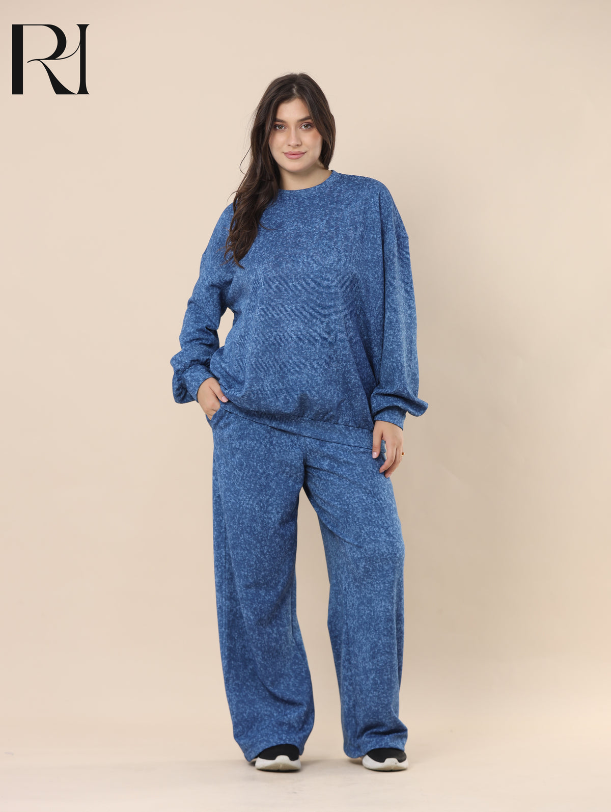 YARA WASHED RIBBED FLEECE-LINED TWO PIECE SET - BLUE